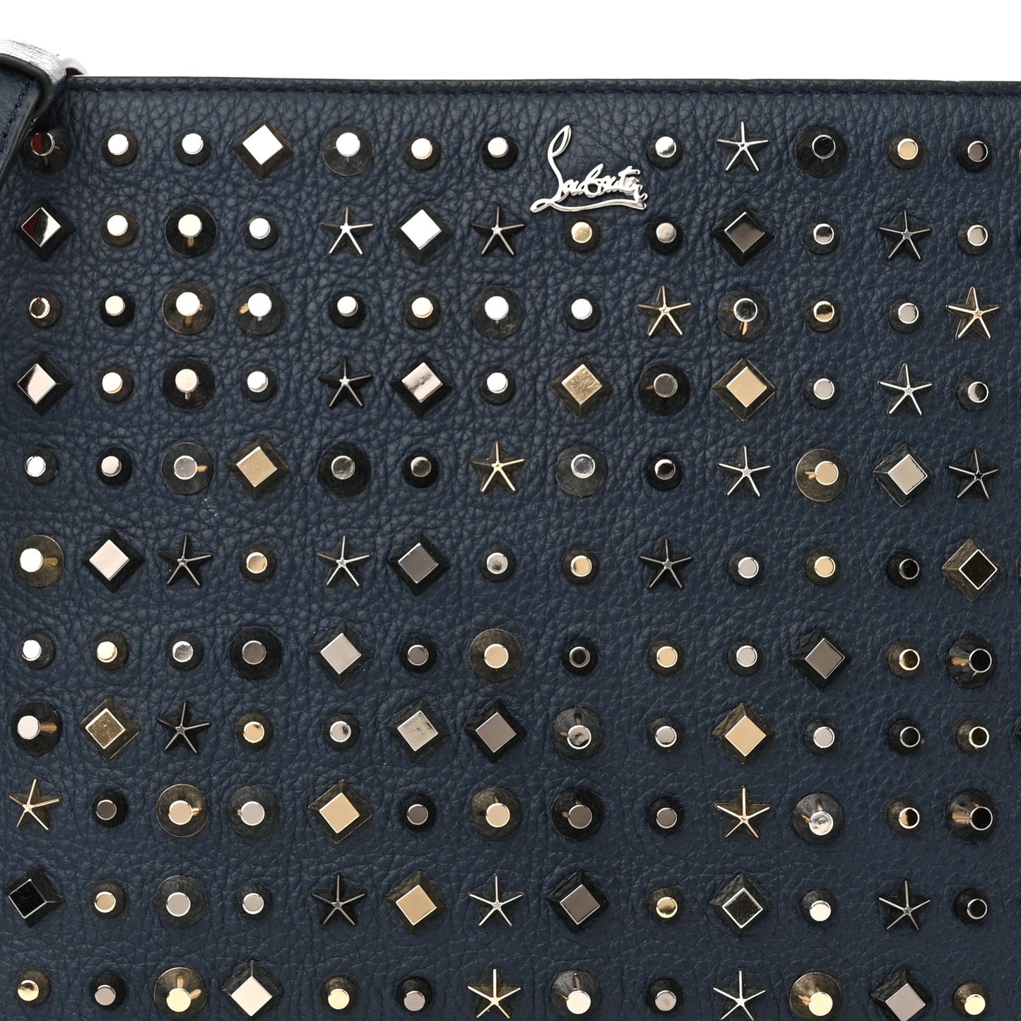 Calfskin Star Studded Loubiclutch Crossbody Clutch Navy