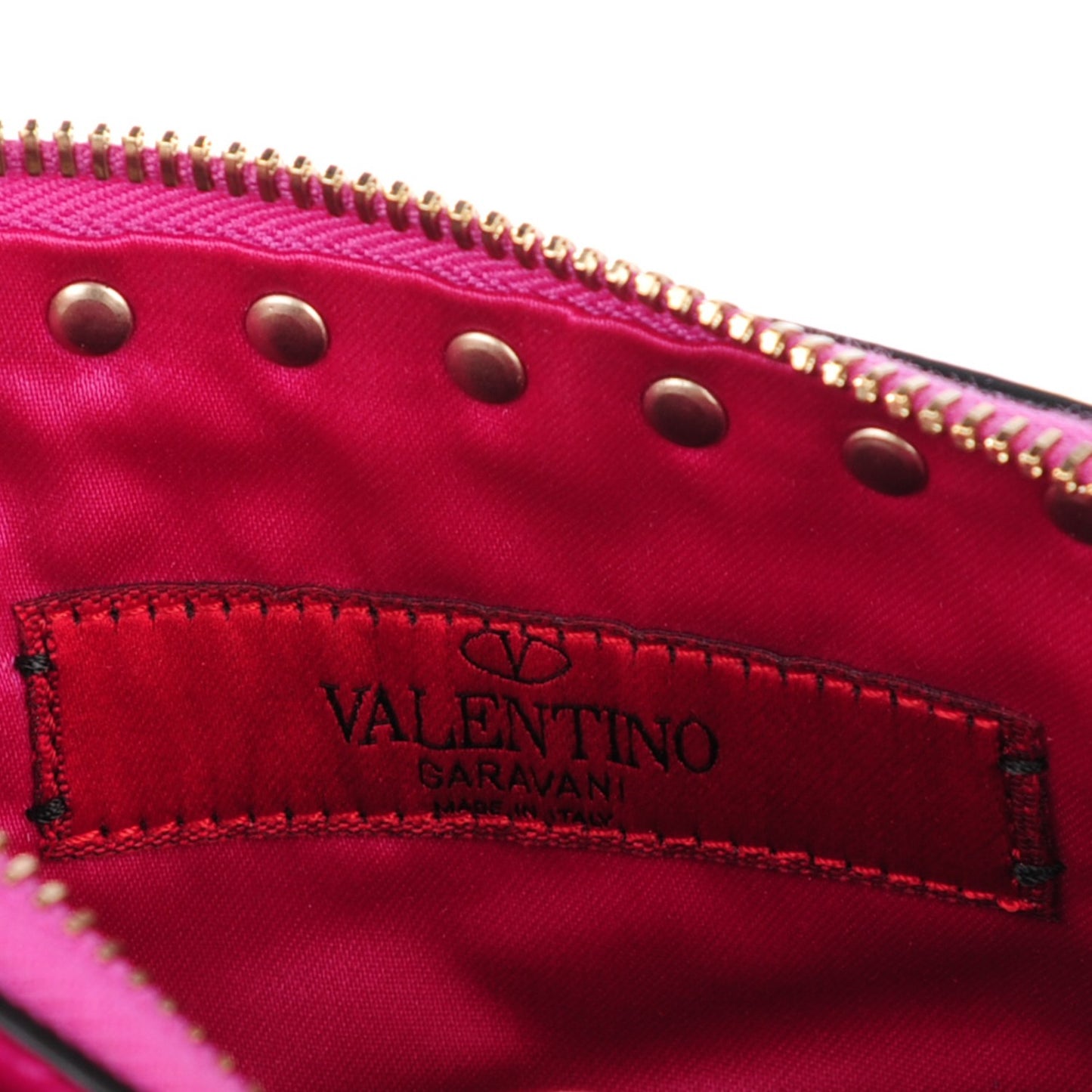 Vitello Rockstud Double Zip Compartment Clutch Wristlet Bag Fuxia