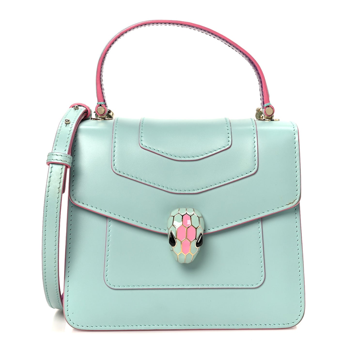 Calfskin Serpenti Forever Top Handle Blue Pink