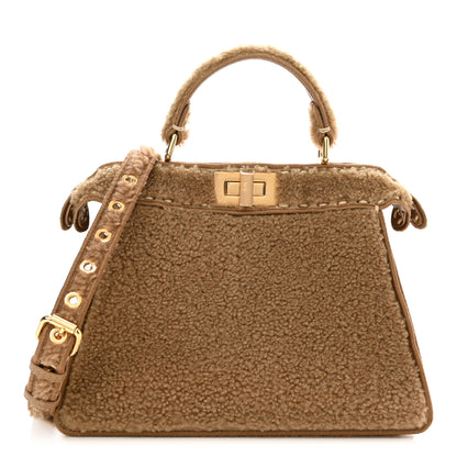 Fendi Curly Shearling Shiny Nappa Small Peekaboo I SEE U Satchel Camel 1 of 10