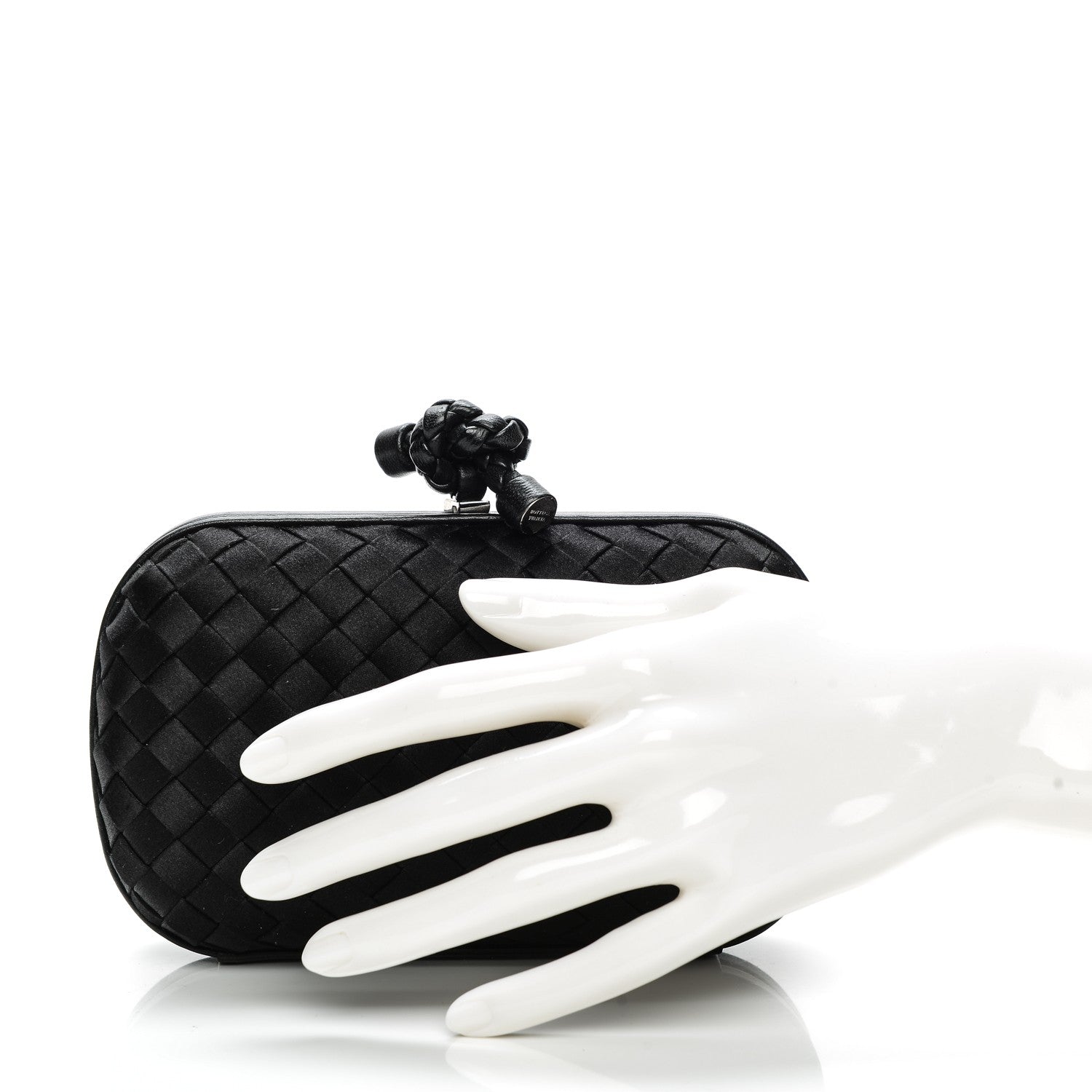 Bottega Veneta Satin Intreccio Impero Knot Clutch Black 2 of 6
