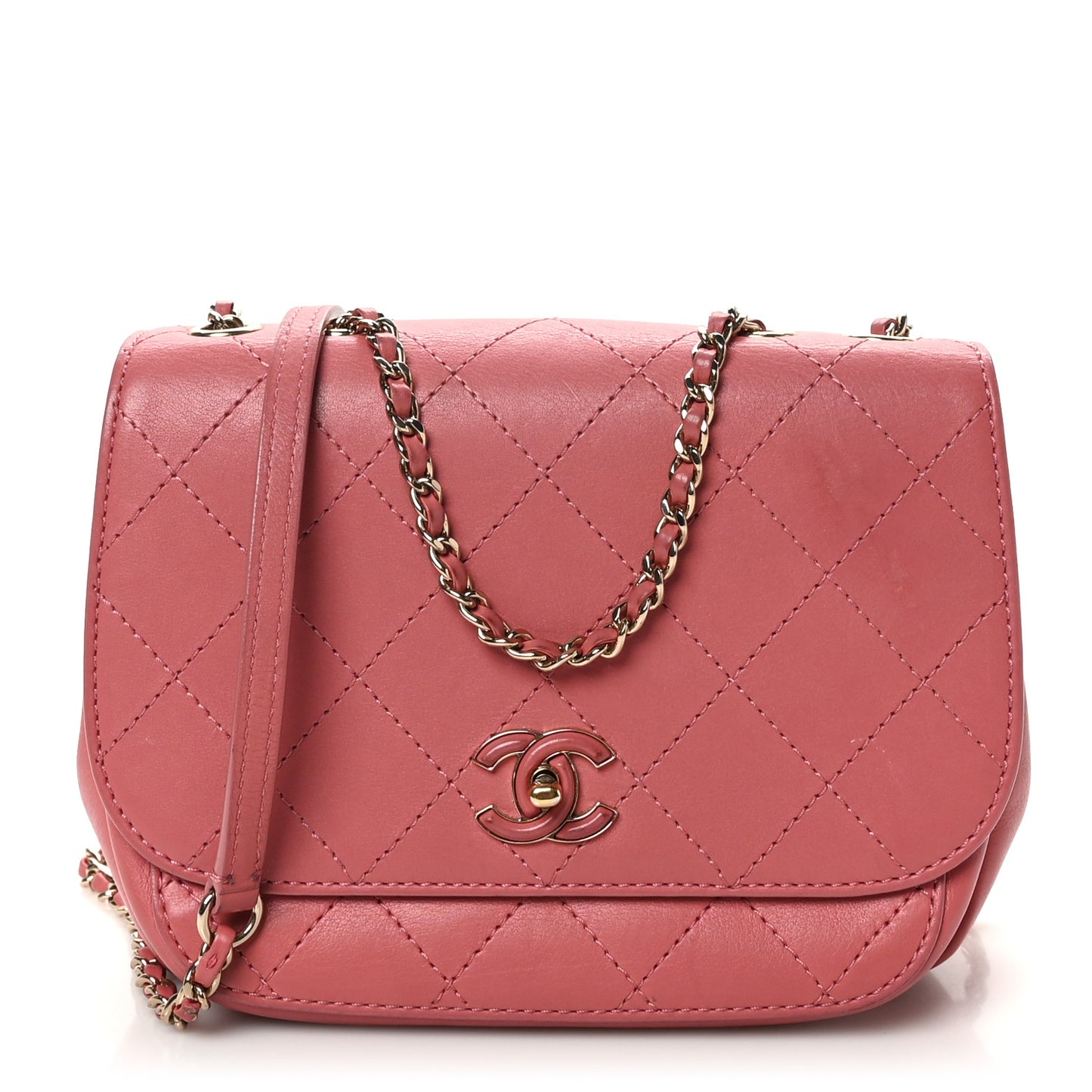Calfskin Stitched Small Flap Bag Pink