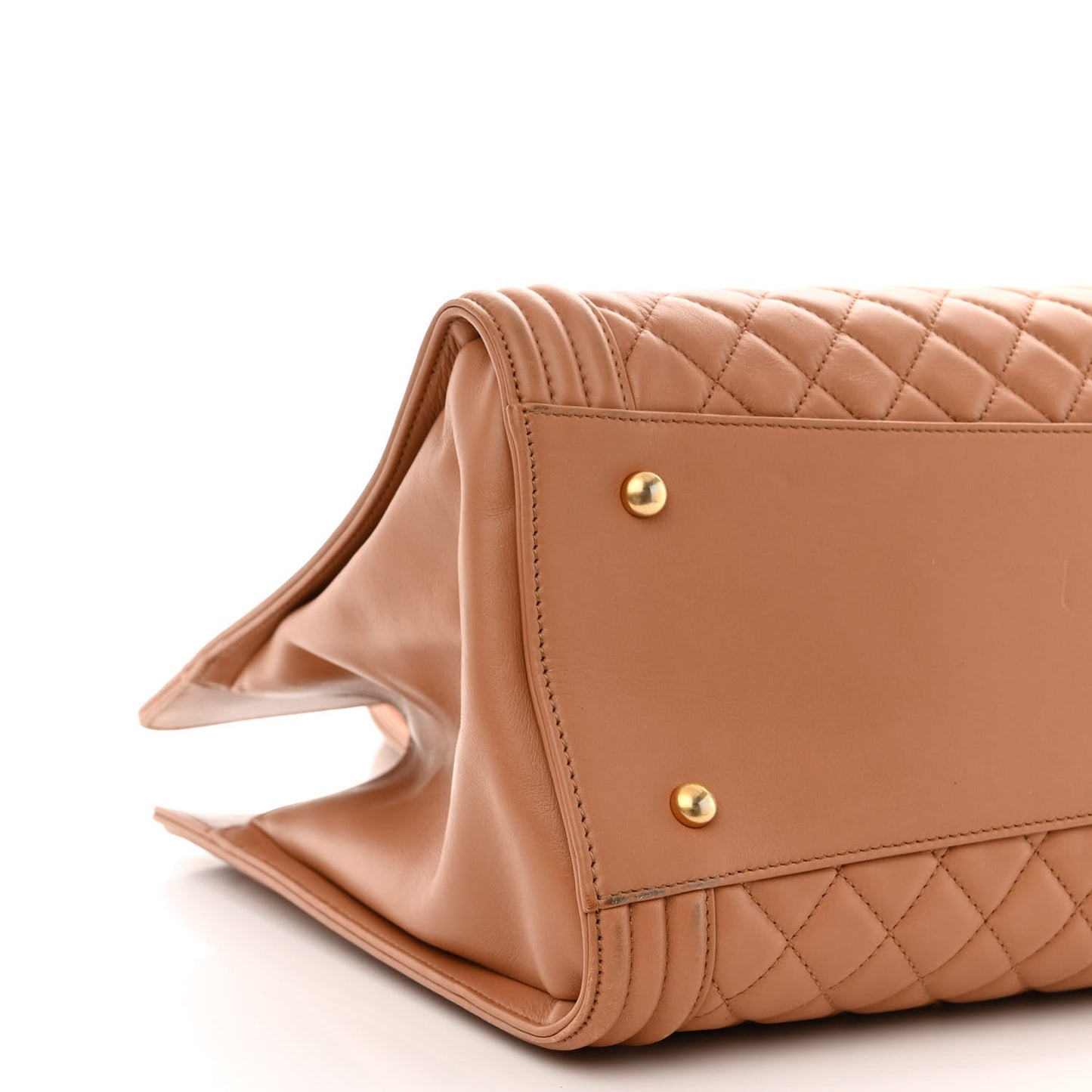 Calfskin Quilted Boy Shopping Tote Camel