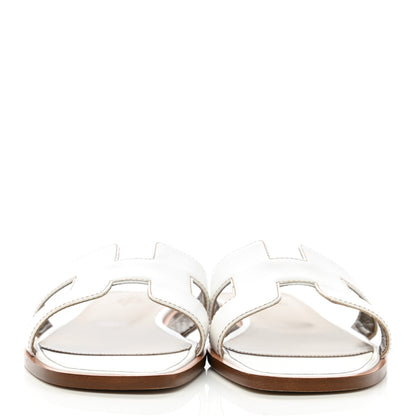Hermes Box Calfskin Oran Sandals 37.5 White 2 of 10