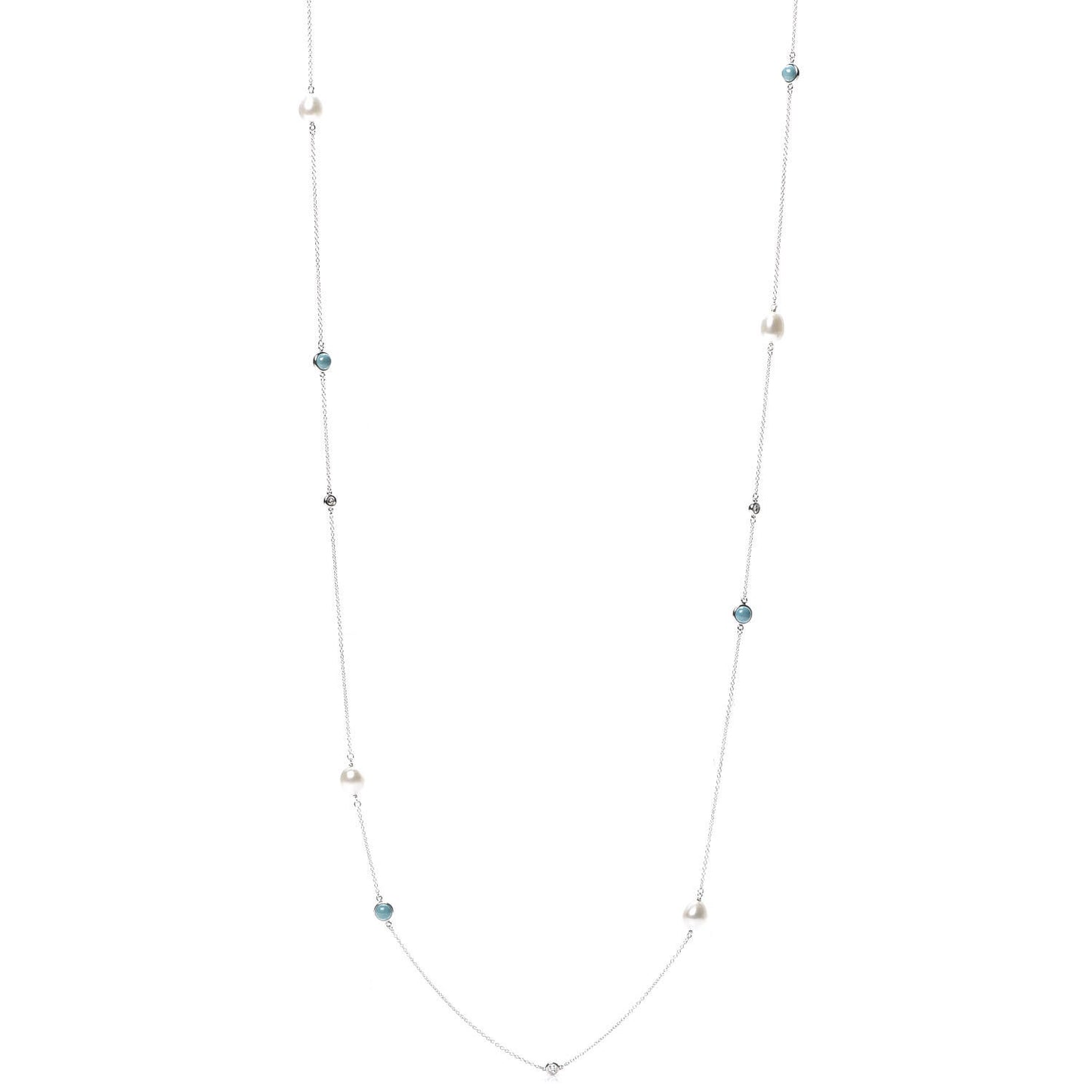 Sterling Silver Diamond Pearl Turquoise Elsa Peretti Color By The Yard Sprinkle Necklace