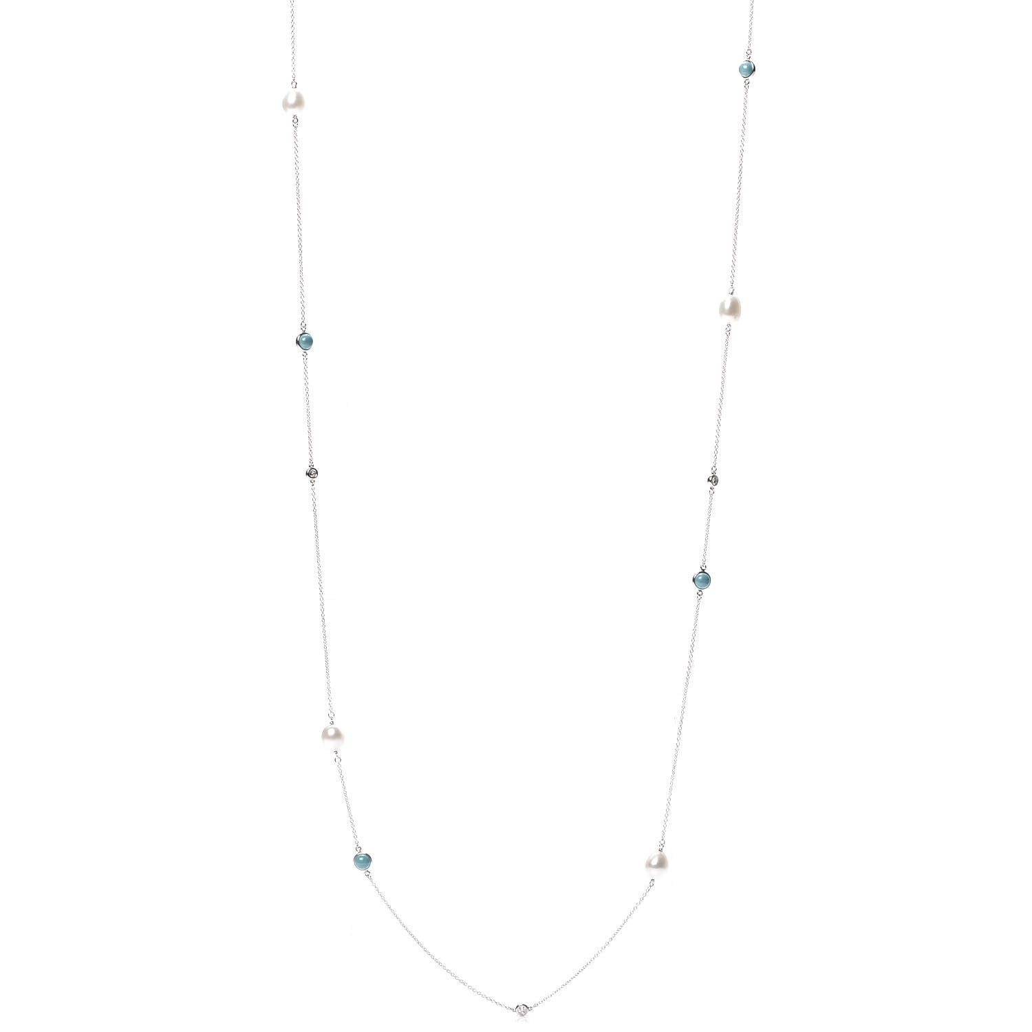Tiffany Sterling Silver Diamond Pearl Turquoise Elsa Peretti Color By The Yard Sprinkle Necklace 1 of 7