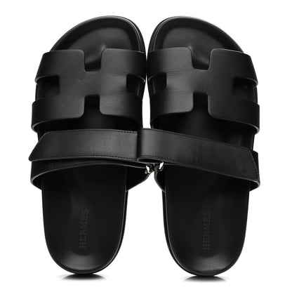 Hermes Calfskin Womens Chypre Sandals 36.5 Black 2 of 9