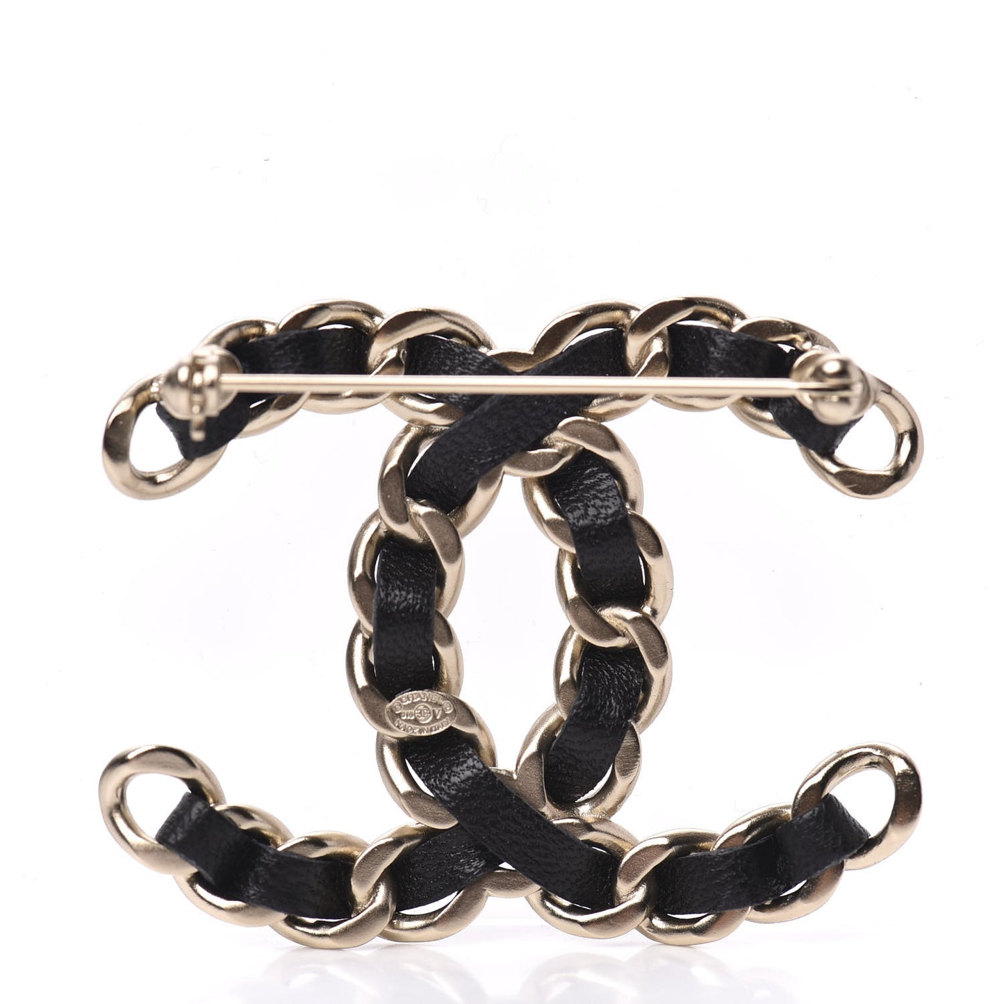 Lambskin Chain CC Brooch Black Gold