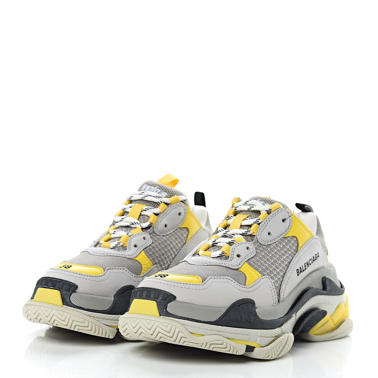 Balenciaga Fabric Mesh Womens Triple S Sneakers 38 Yellow Grey White 3 of 8