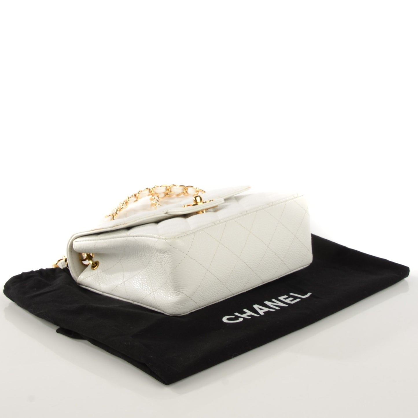 Caviar Quilted Mini Square Flap White