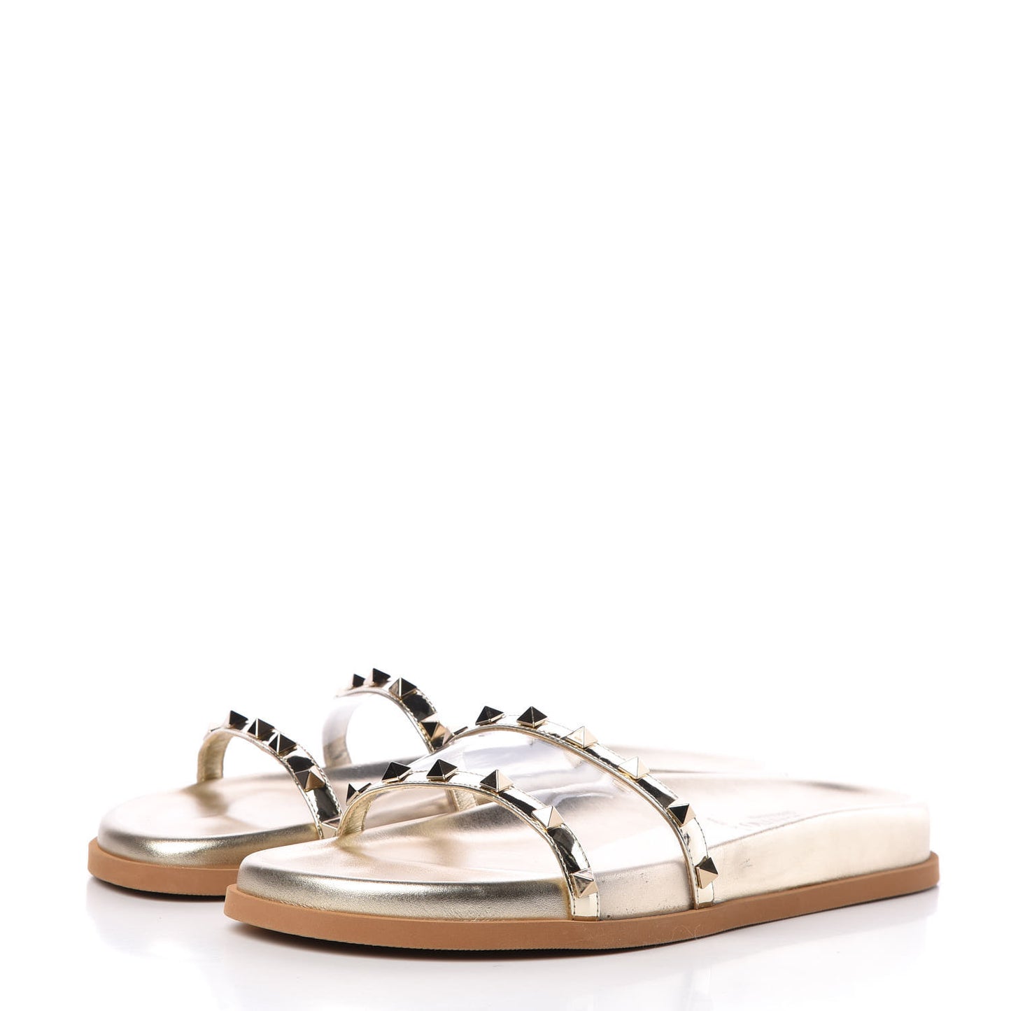 PVC Metallic Nappa Rockstud Moonwalk Flat Slide Sandals 39.5 Platino Transparent