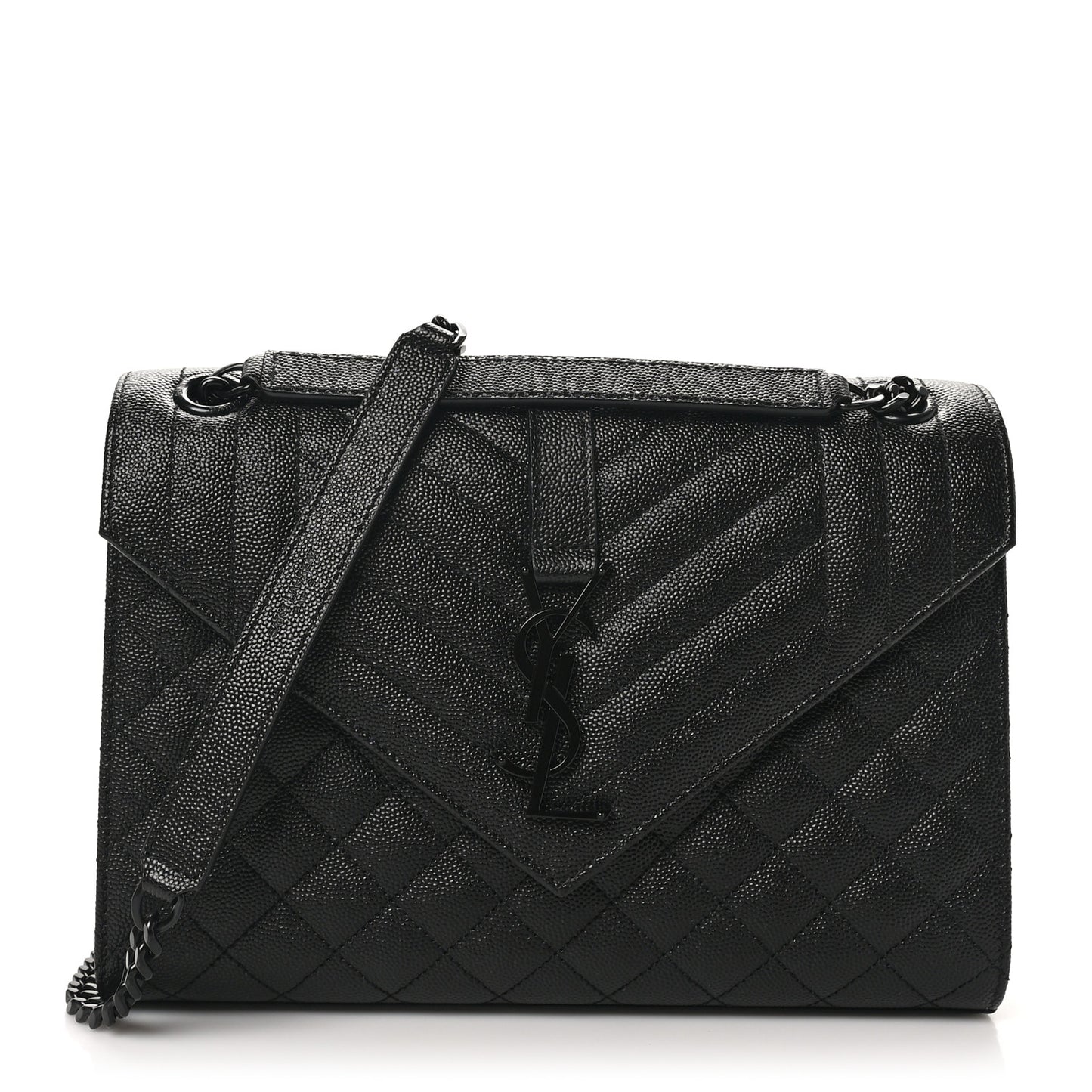 Grain De Poudre Textured Mixed Matelasse Triquilt Medium Monogram Monochrome Satchel Black