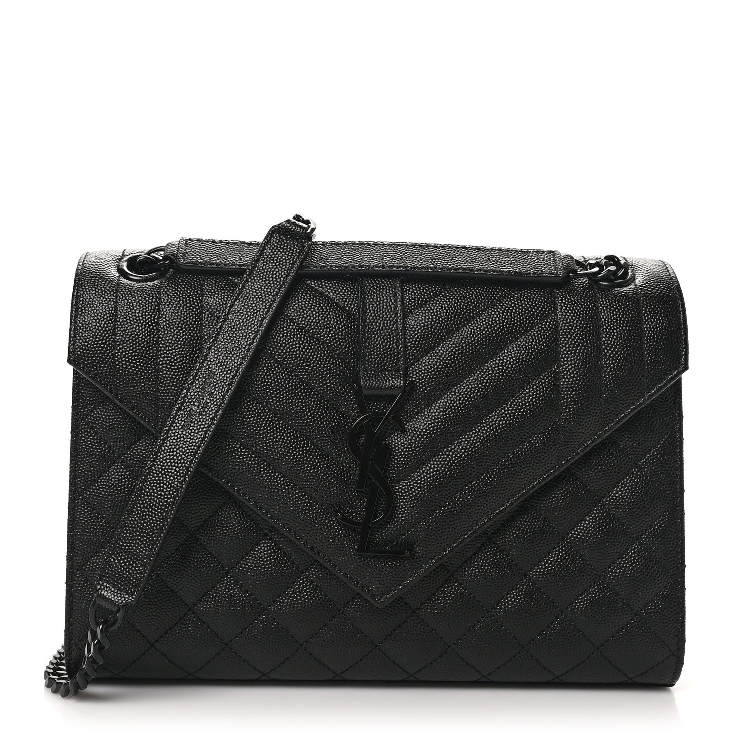 Saint Laurent Grain De Poudre Textured Mixed Matelasse Triquilt Medium Monogram Monochrome Satchel Black 1 of 10