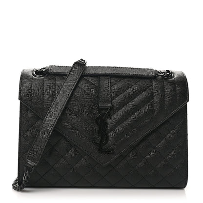 Saint Laurent Grain De Poudre Textured Mixed Matelasse Triquilt Medium Monogram Monochrome Satchel Black 1 of 10
