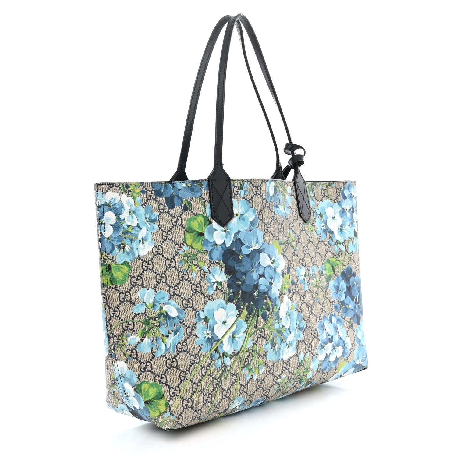 Gucci GG Supreme Monogram Blooms Medium Reversible Tote Beige Blue Navy 3 of 23