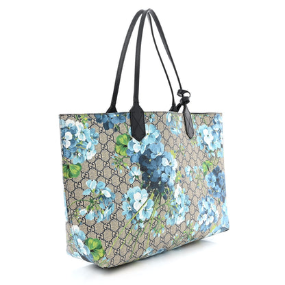 Gucci GG Supreme Monogram Blooms Medium Reversible Tote Beige Blue Navy 3 of 23