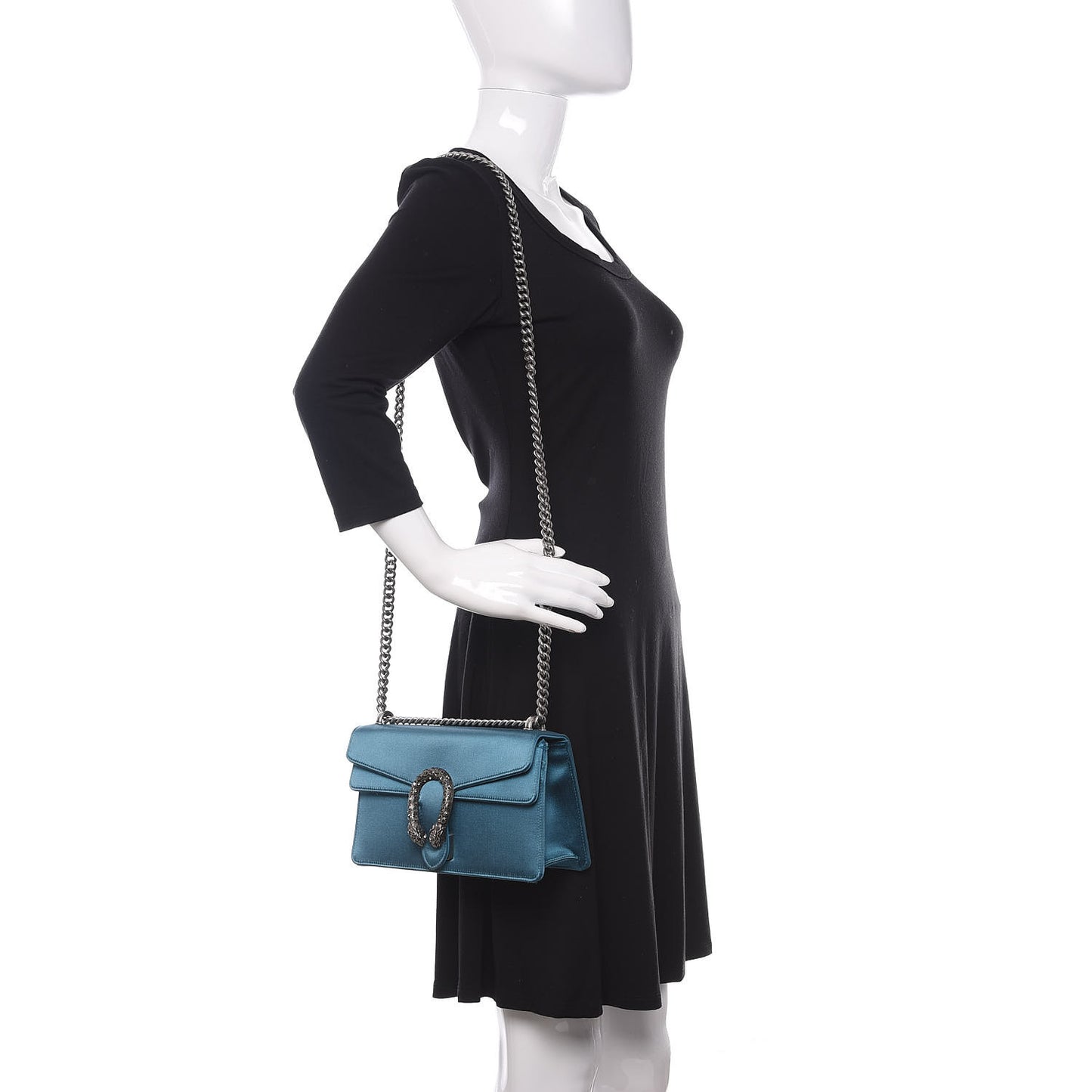 Satin Silk Crystal Small Dionysus Shoulder Bag Turchese Black Diamond