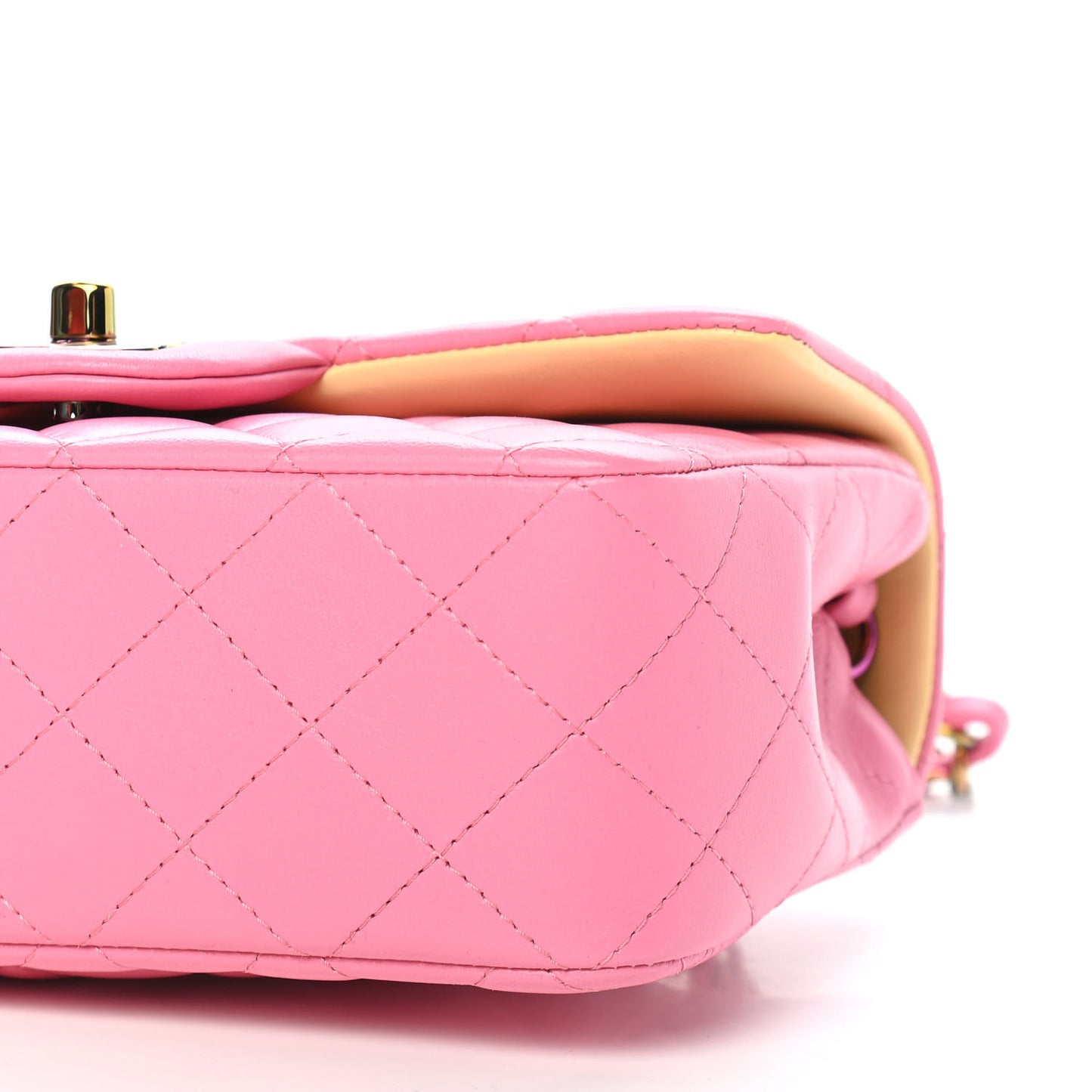 Lambskin Quilted Mini Rectangular Flap Pink Yellow