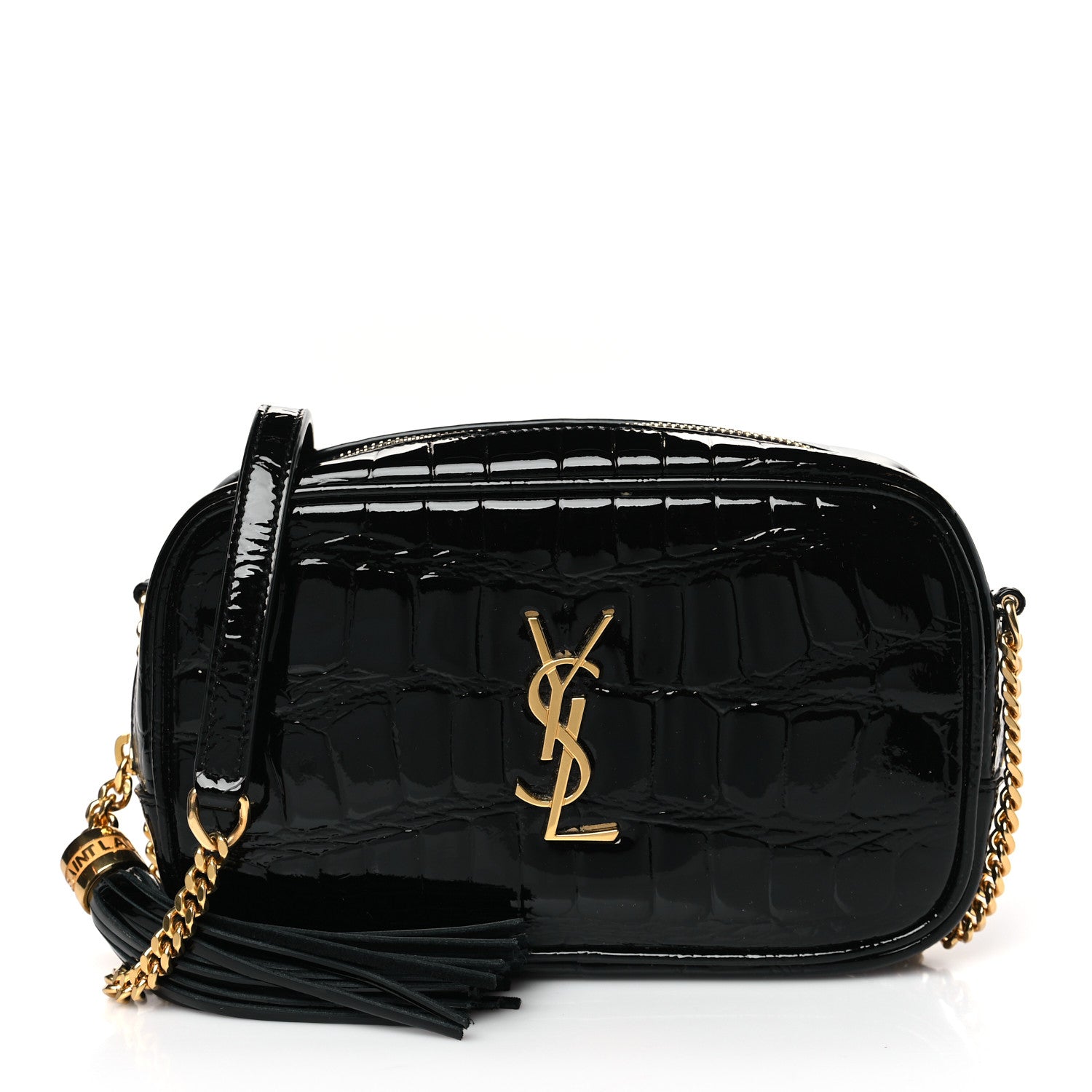 Saint Laurent Patent Calfskin Crocodile Embossed Monogram Mini Lou Camera Bag Black 1 of 9