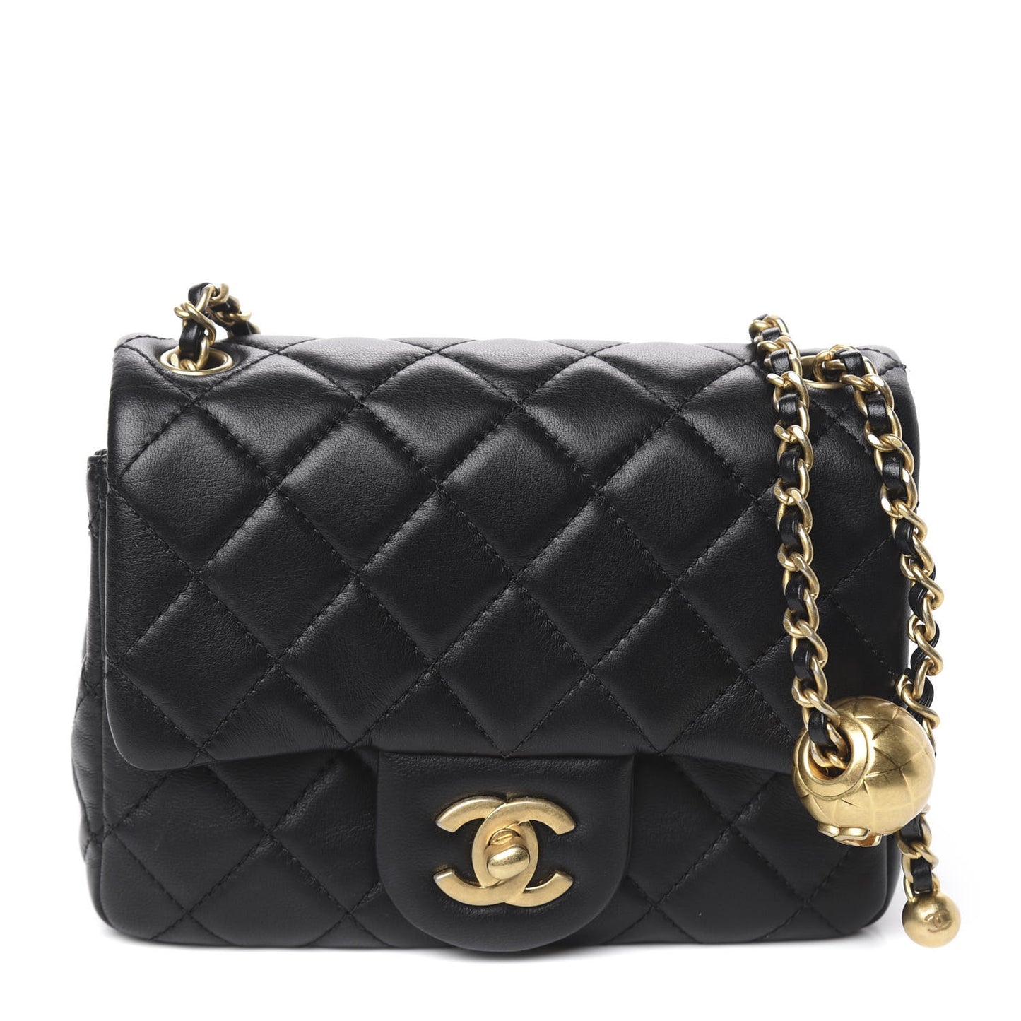Lambskin Quilted Mini Pearl Crush Flap Black