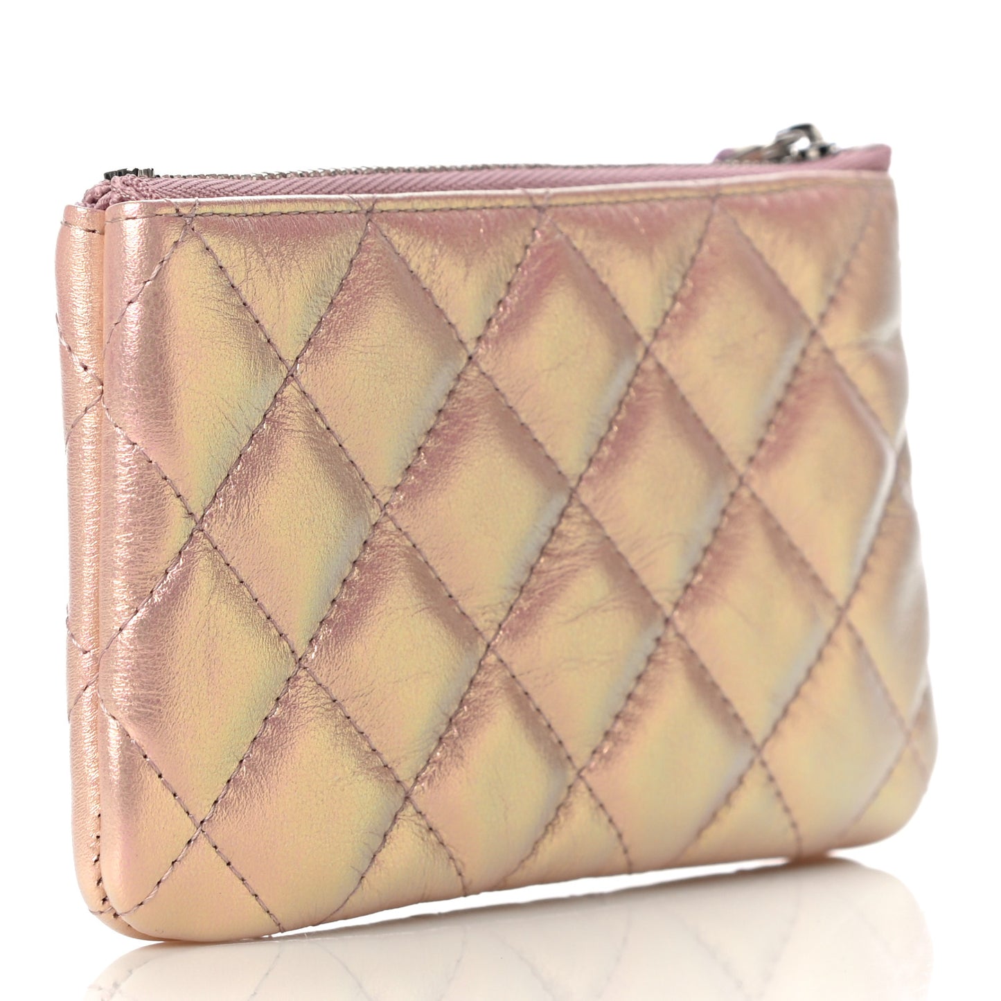 Iridescent Calfskin Quilted Small Cosmetic Case Pink