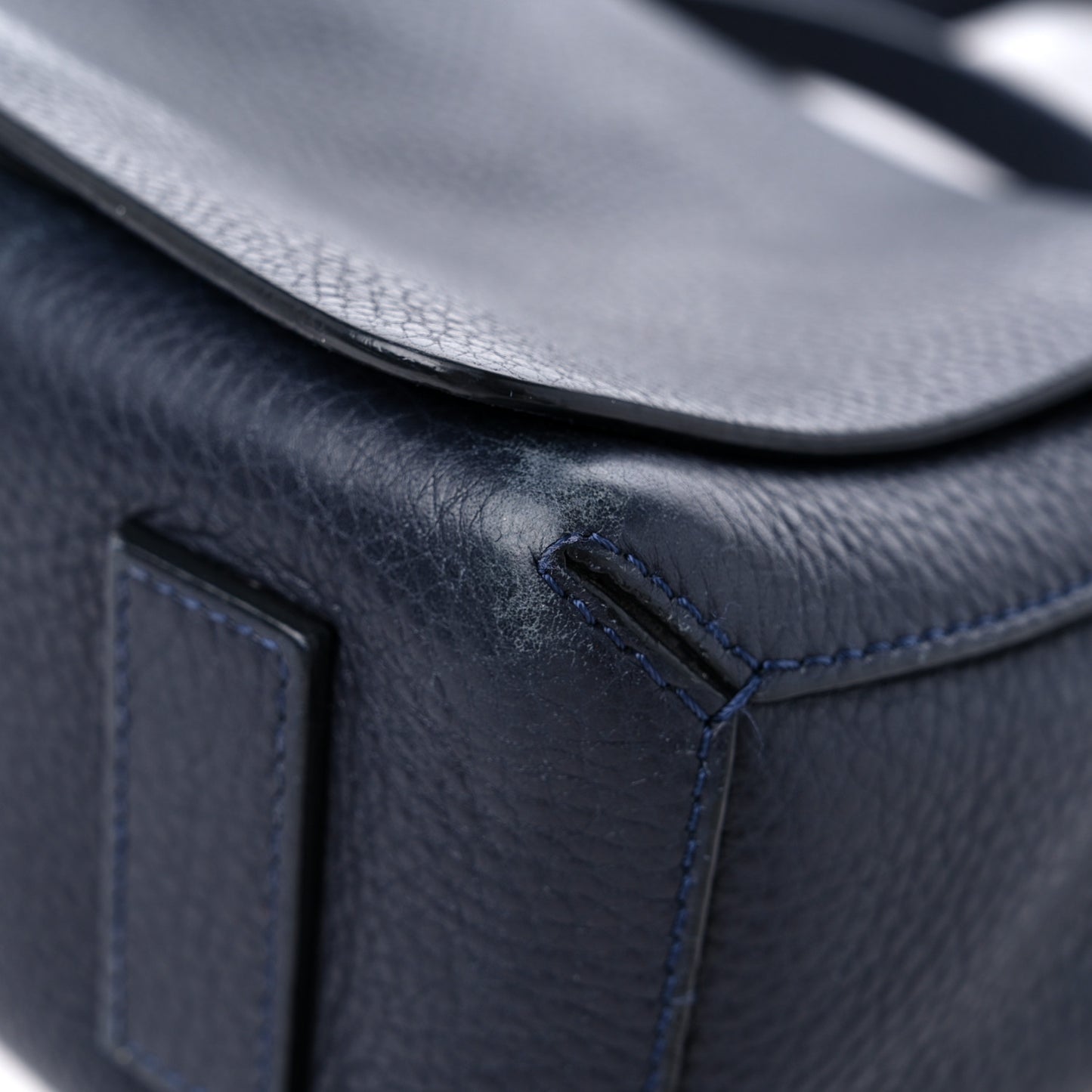 Grained Calfskin Box Messenger Bag Navy