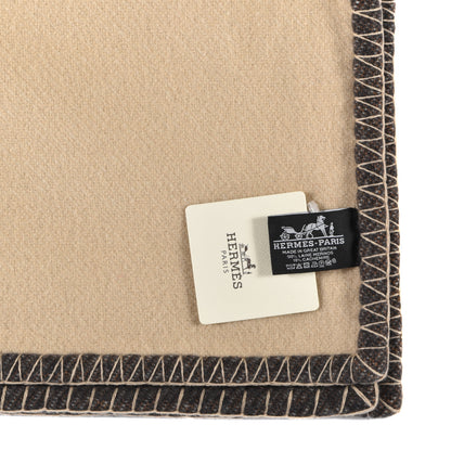 Hermes Wool Cashmere H Casaque Blanket Ecru Carbone 3 of 3