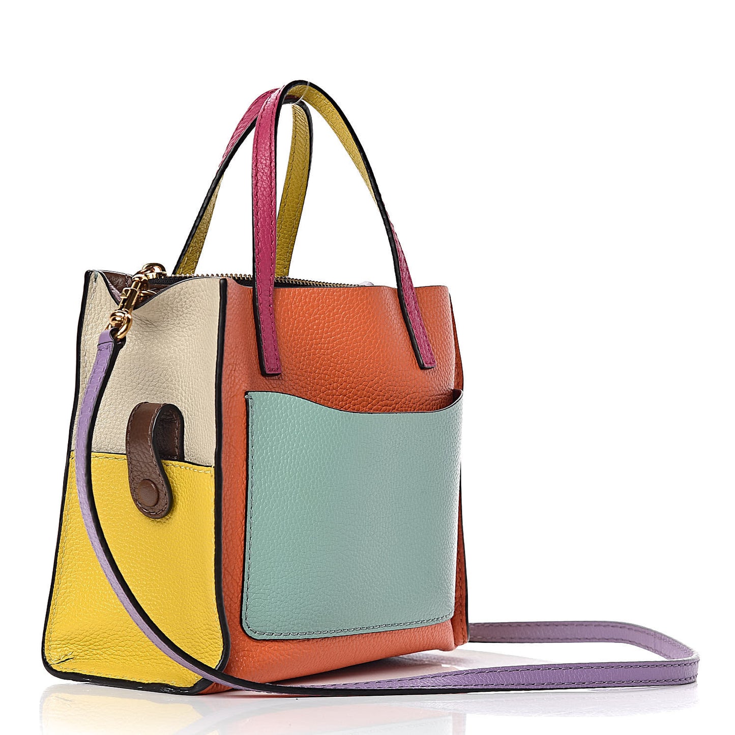 Grained Calfskin Colorblock Mini Grind Tote Surf Multi