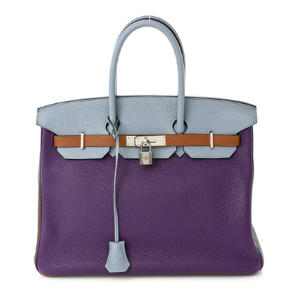 Hermes Taurillon Clemence Arlequin Birkin 35 Ultraviolet Etain Bleu Lin Bleu Orage Gold 1 of 19