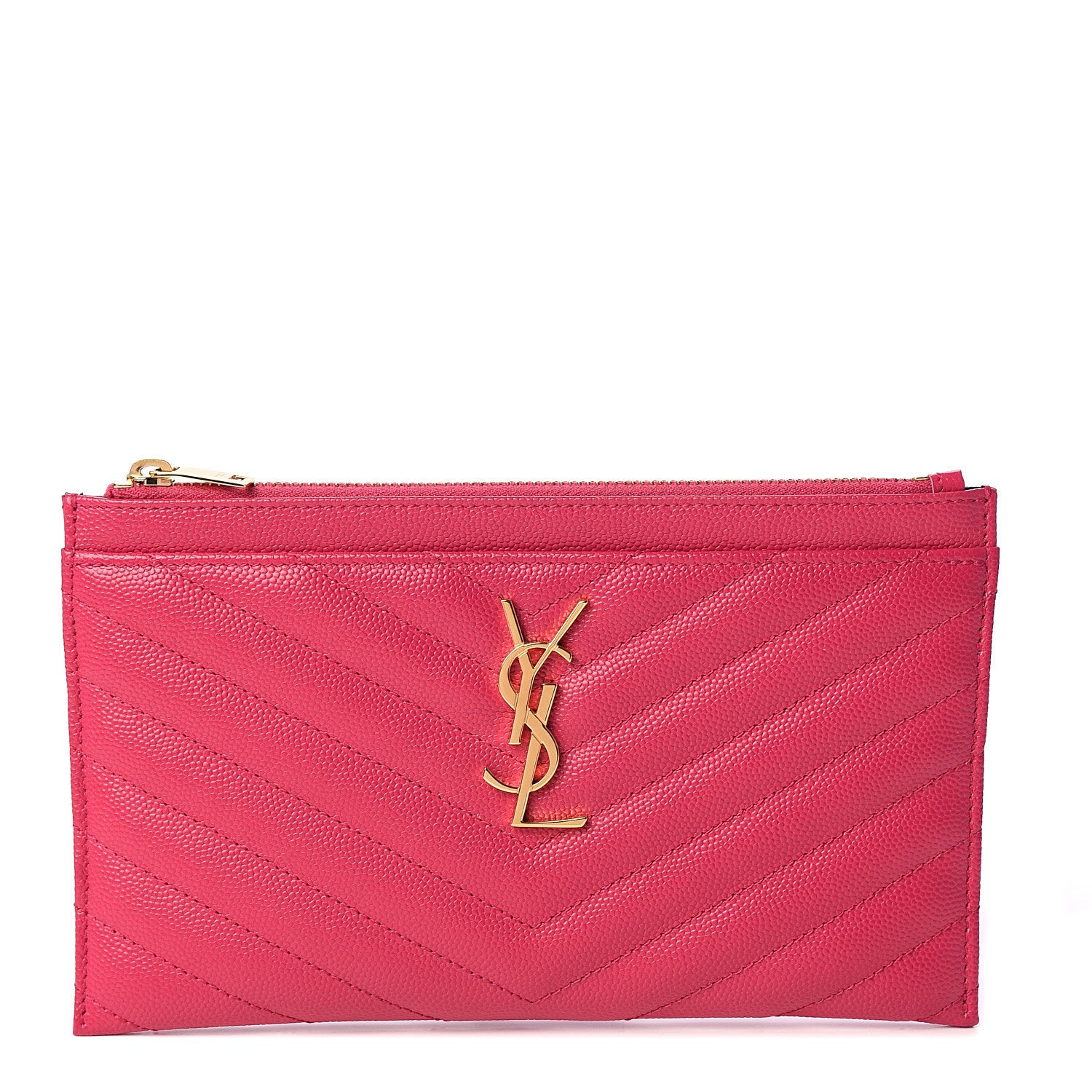 Saint Laurent Grain De Poudre Chevron Monogram Bill Pouch Fresh Fuxia 1 of 7