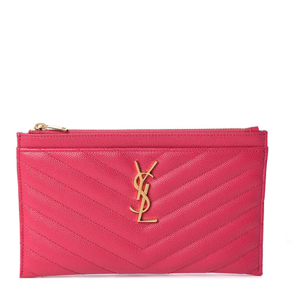 Saint Laurent Grain De Poudre Chevron Monogram Bill Pouch Fresh Fuxia 1 of 7