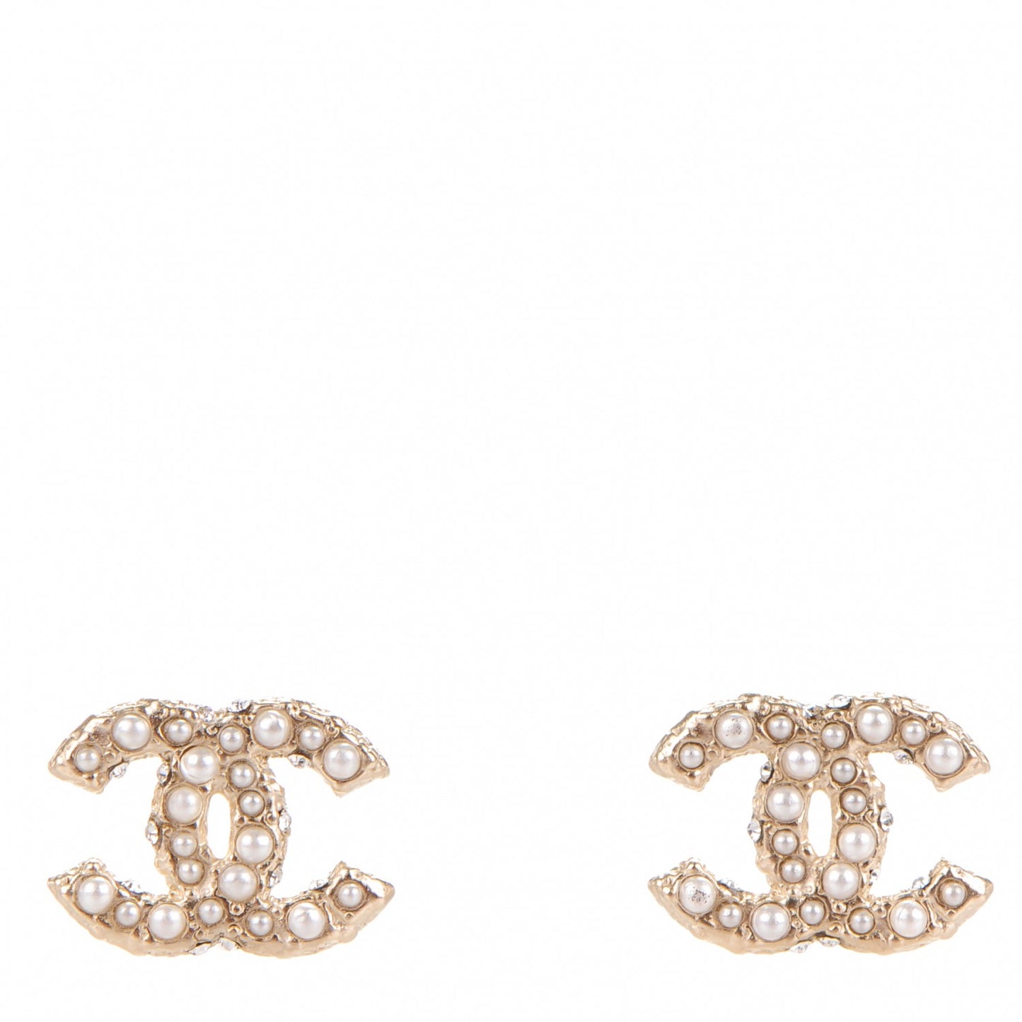 Pearl Crystal CC Earrings Light Gold