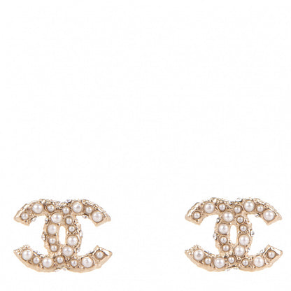 Chanel Pearl Crystal CC Earrings Light Gold 1 of 5