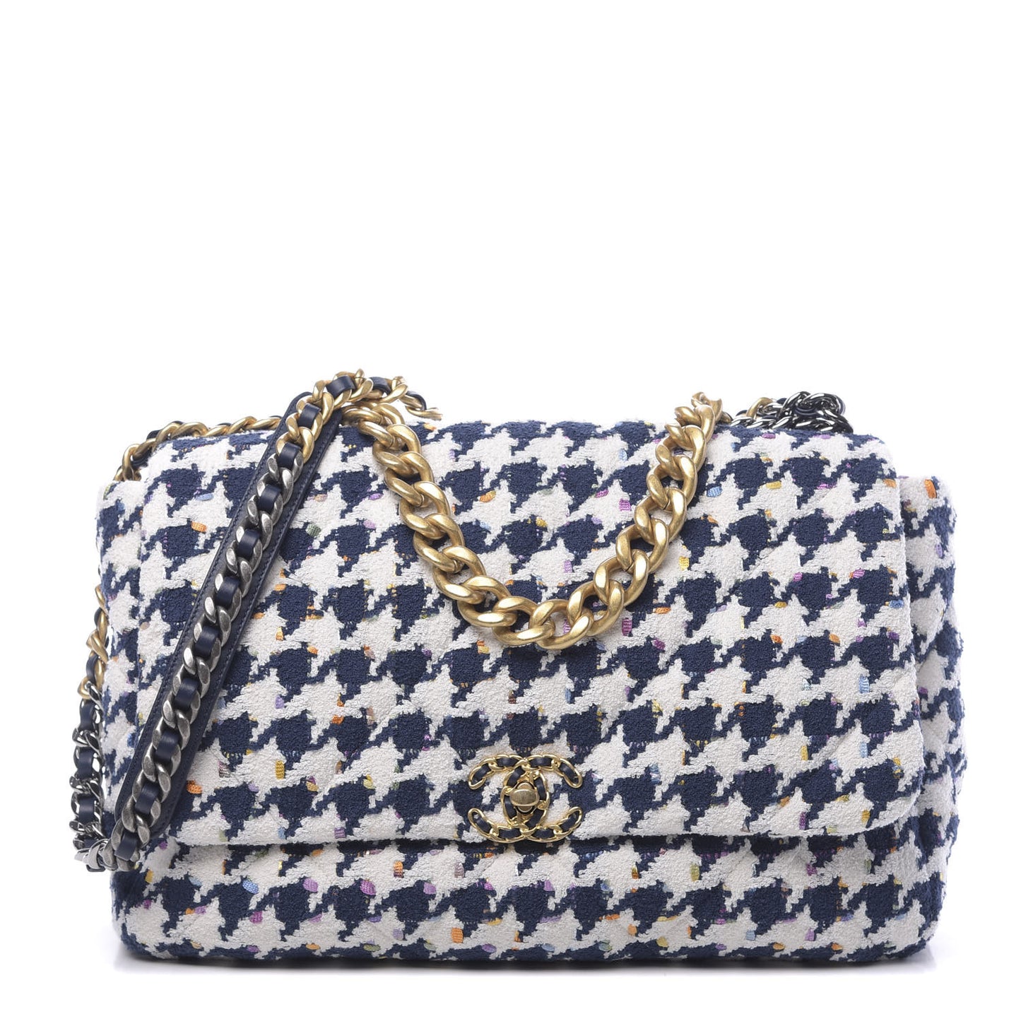 Tweed Quilted Maxi 19 Flap Ecru Navy Blue Multicolor