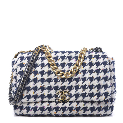 Chanel Tweed Quilted Maxi 19 Flap Ecru Navy Blue Multicolor 1 of 11