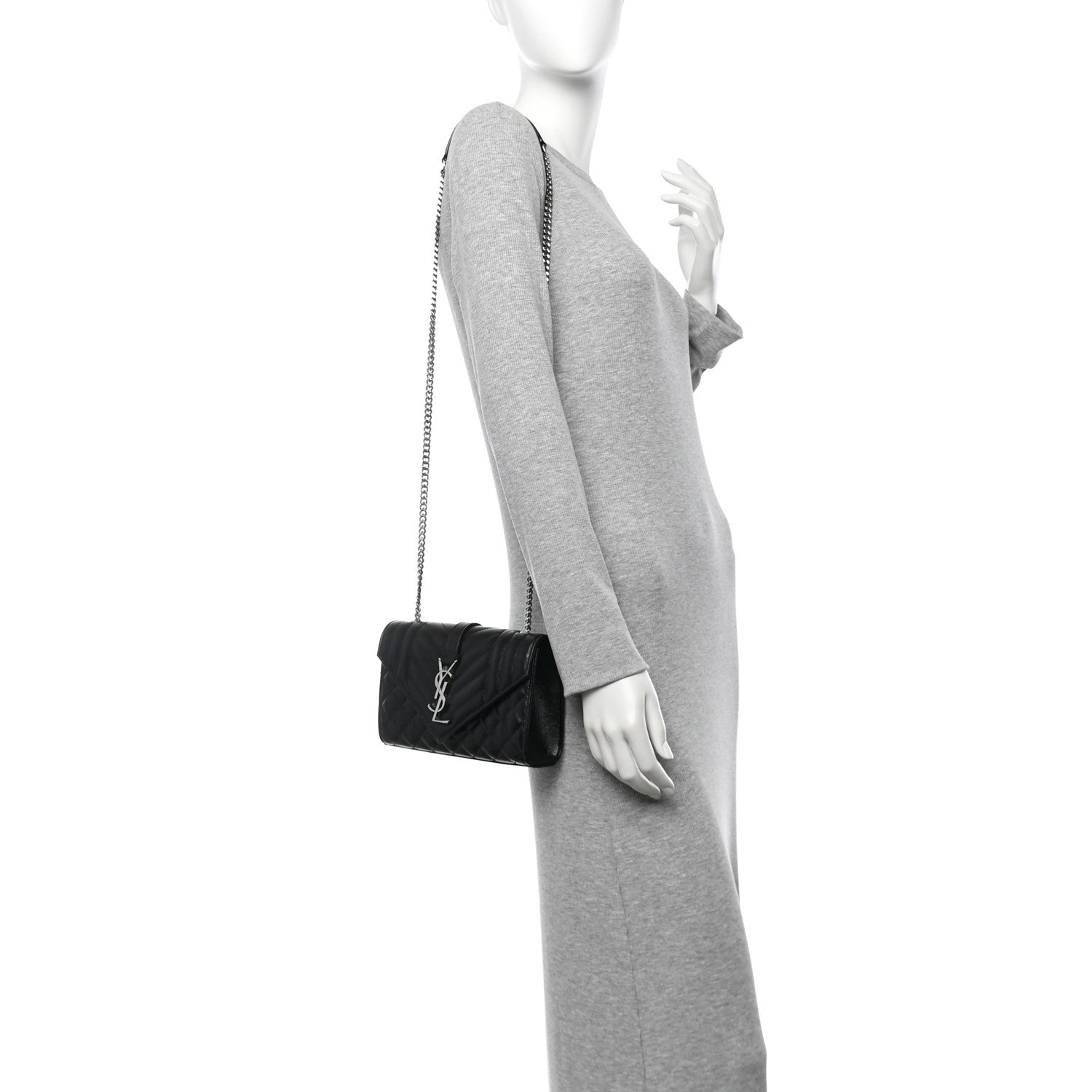 Saint Laurent Grain De Poudre Textured Mixed Matelasse Triquilt Small Monogram Satchel Black 2 of 9