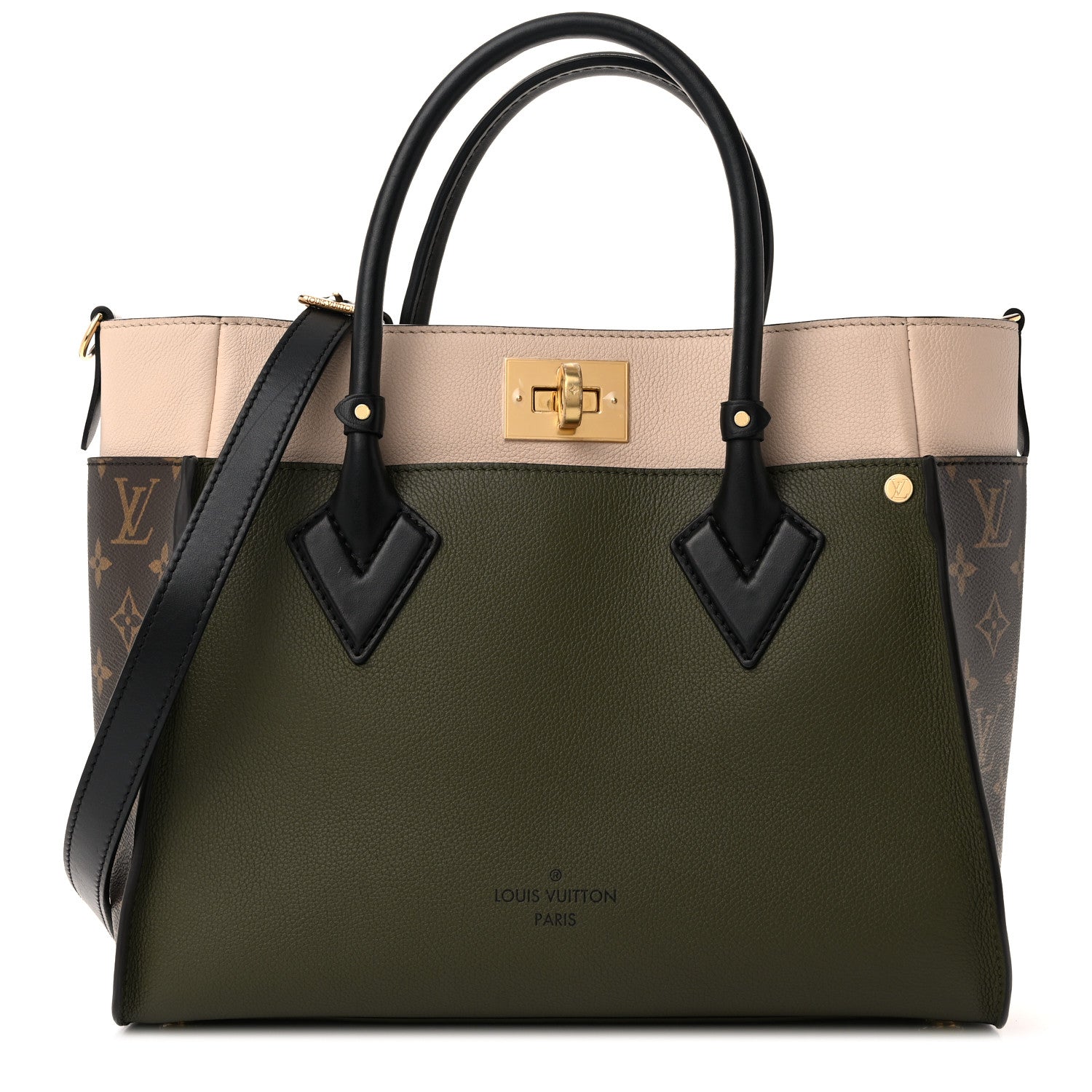 Louis Vuitton Calfskin Monogram On My Side MM Laurier Green Toffee Latte Beige 1 of 9