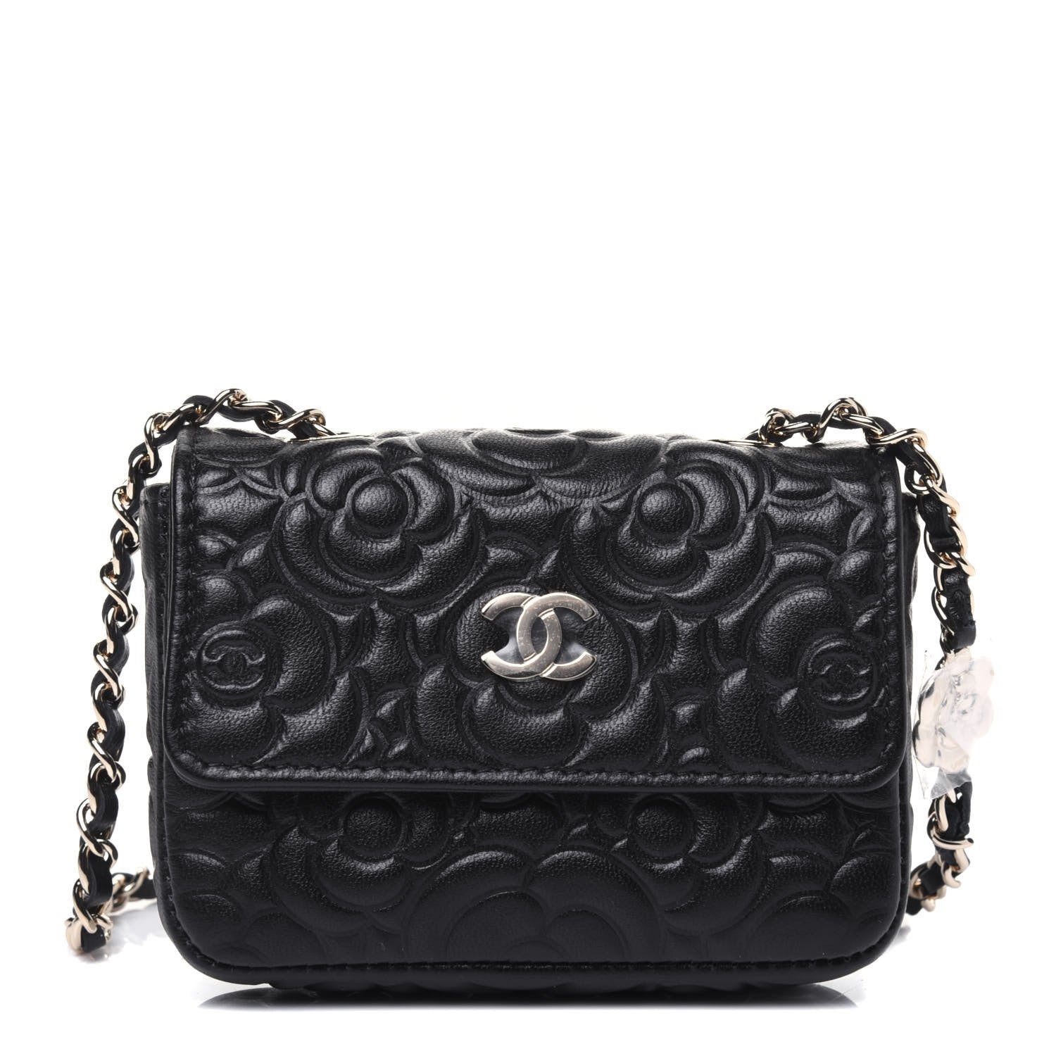 Chanel Lambskin Camellia Embossed Chain Belt Bag Black 1 of 13