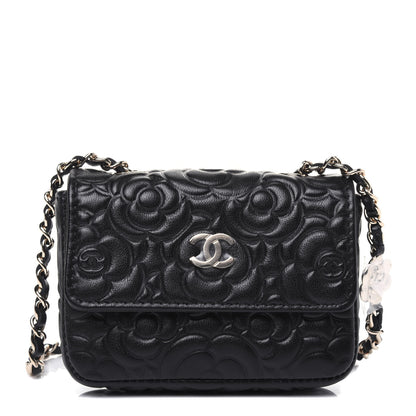 Chanel Lambskin Camellia Embossed Chain Belt Bag Black 1 of 13