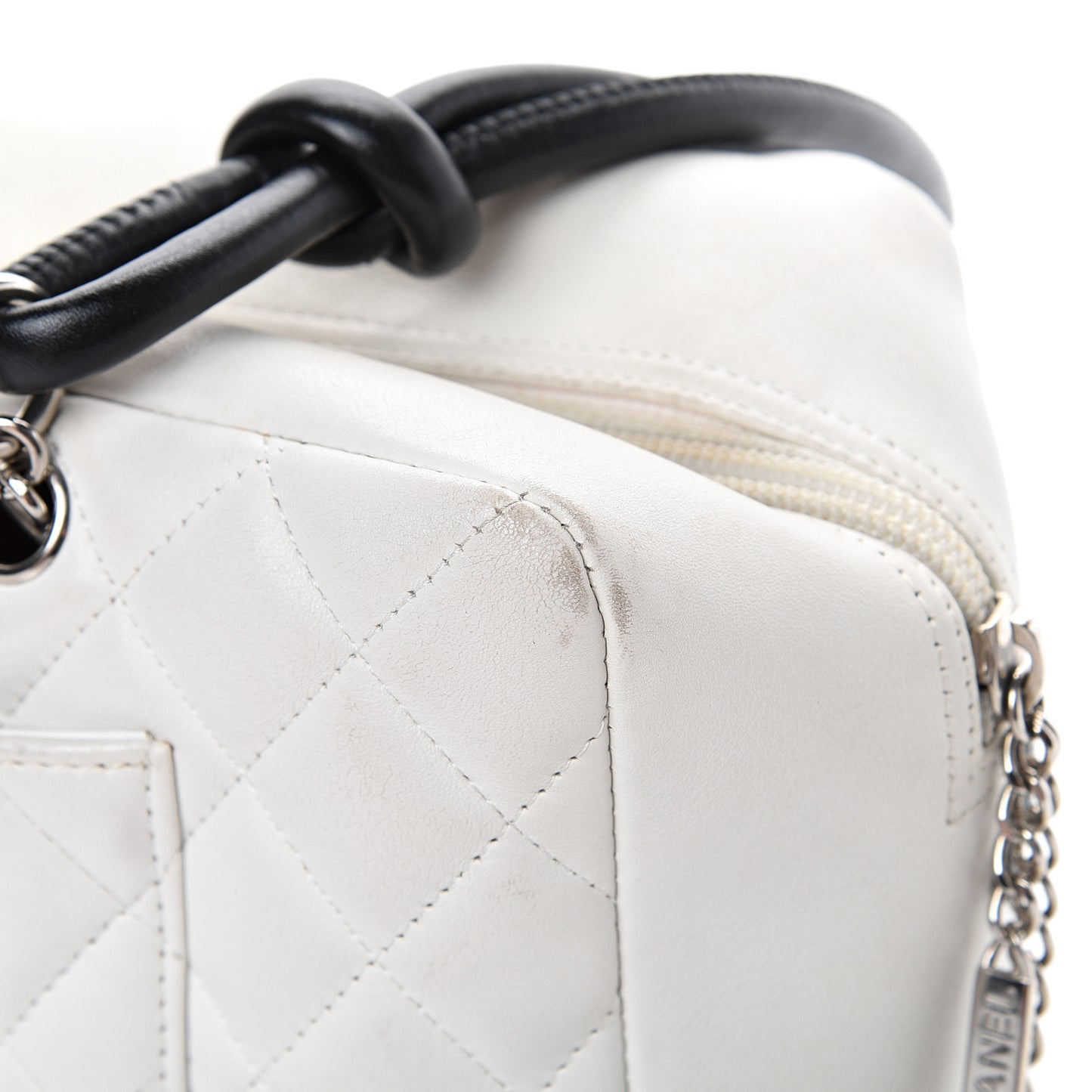 Calfskin Quilted Large Cambon Bowler White Black