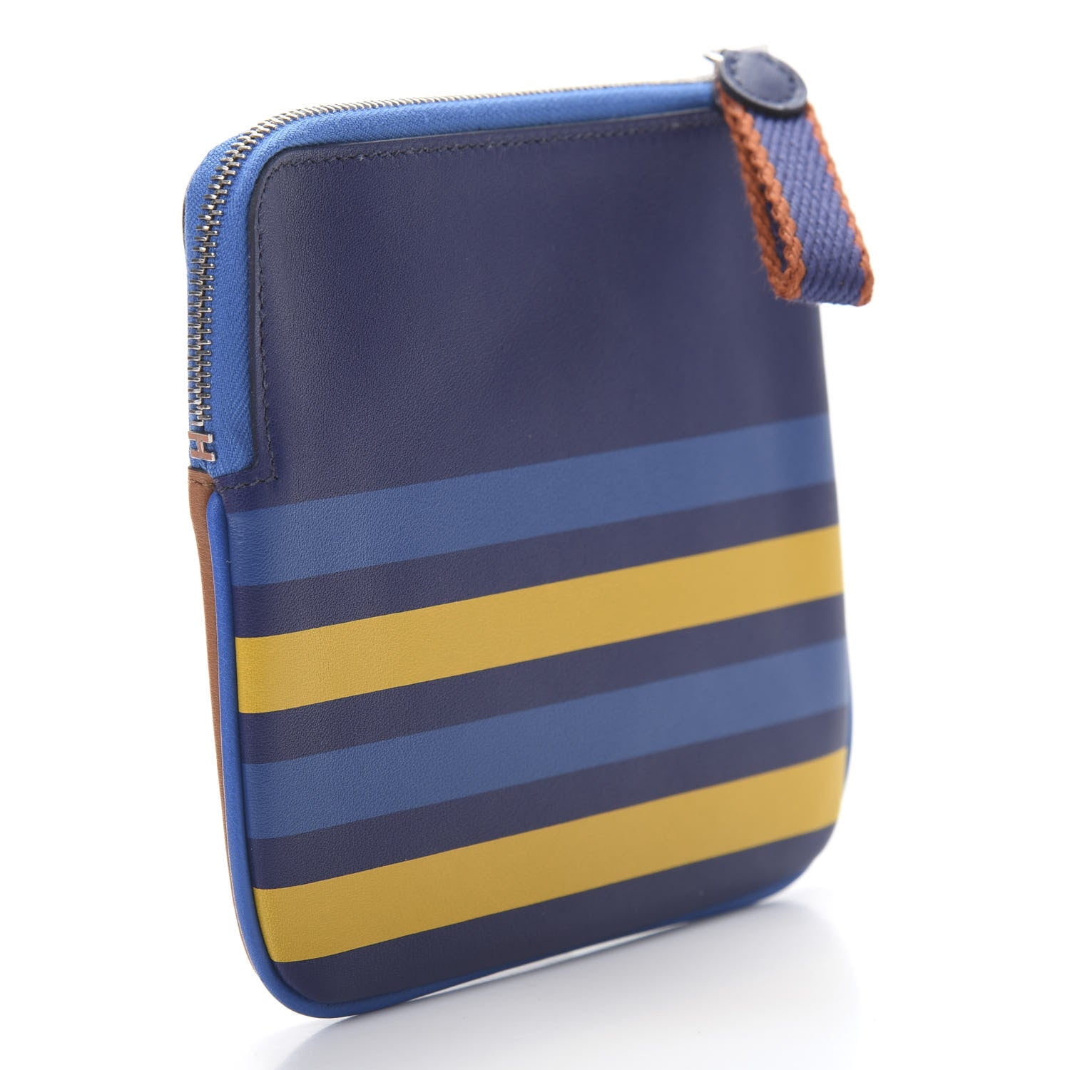Hermes Swift Couverture Nouvelle Carre Pocket Pouch Gold Bleu Encre 3 of 8