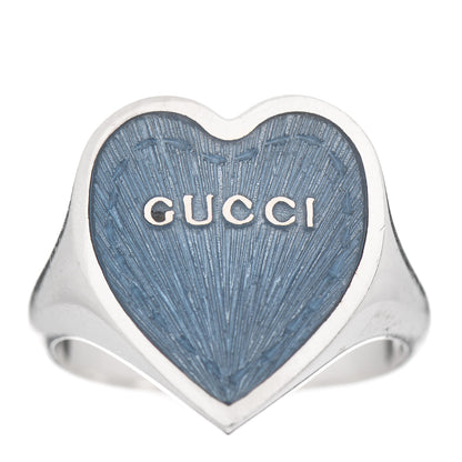 Gucci Sterling Silver Enamel Heart Ring Blue 56 7.5 1 of 5