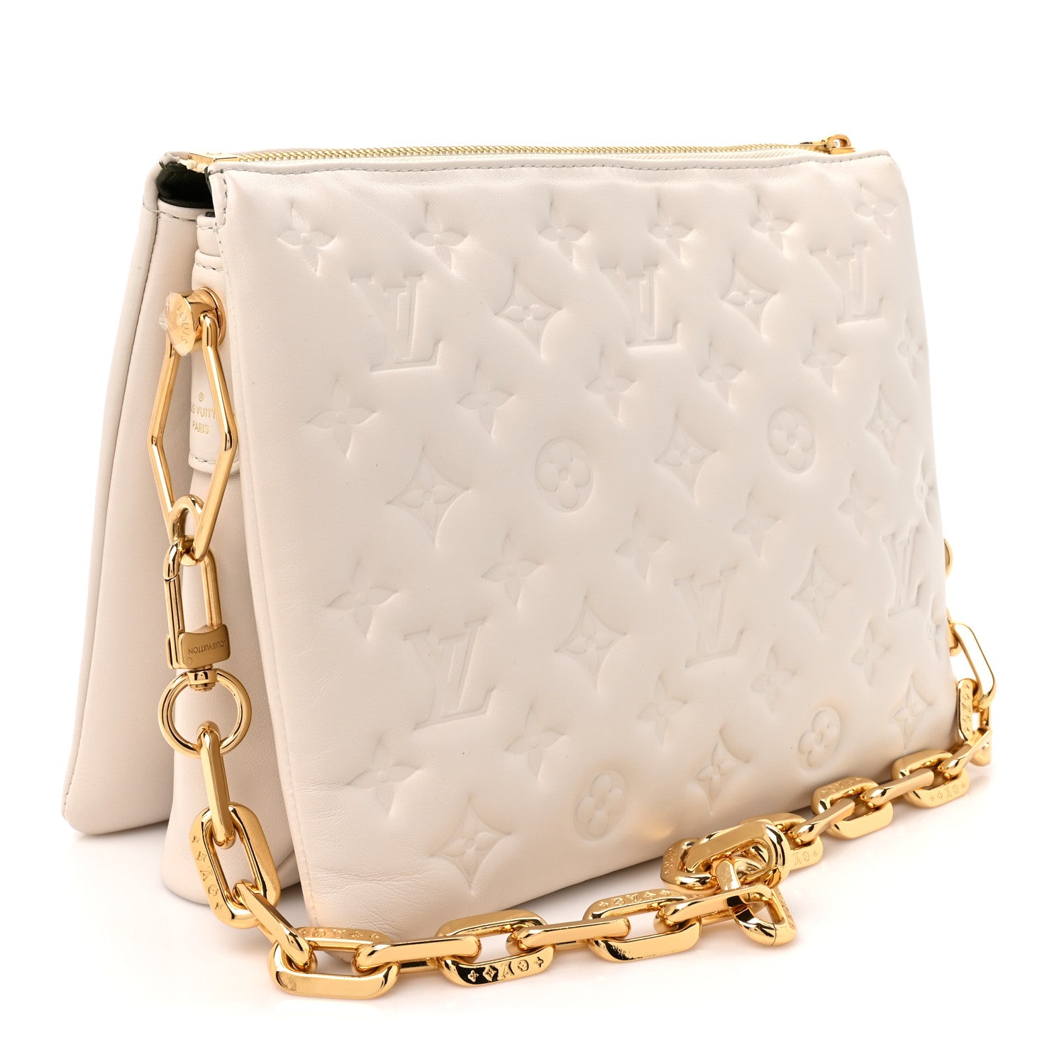 Louis Vuitton Lambskin Embossed Monogram Coussin PM Beige Cream 2 of 13