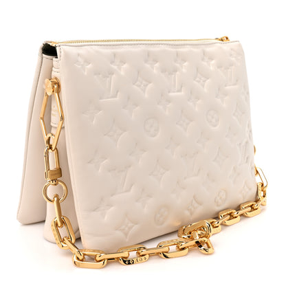 Louis Vuitton Lambskin Embossed Monogram Coussin PM Beige Cream 2 of 13