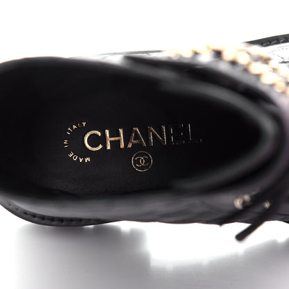 Chanel Shiny Goatskin Calfskin Quilted Lace Up Combat Boots 38 Black 8 of 10