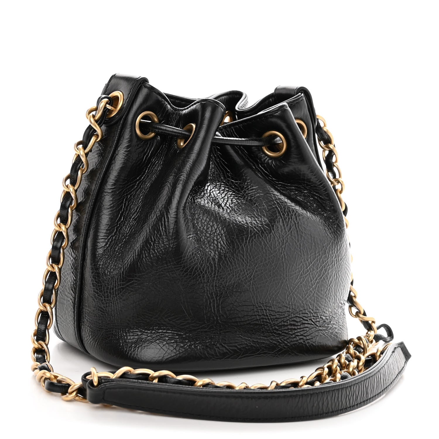 Chanel Shiny Aged Calfskin CC Chain Mini Drawstring Bag Black 3 of 12