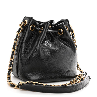 Chanel Shiny Aged Calfskin CC Chain Mini Drawstring Bag Black 3 of 12