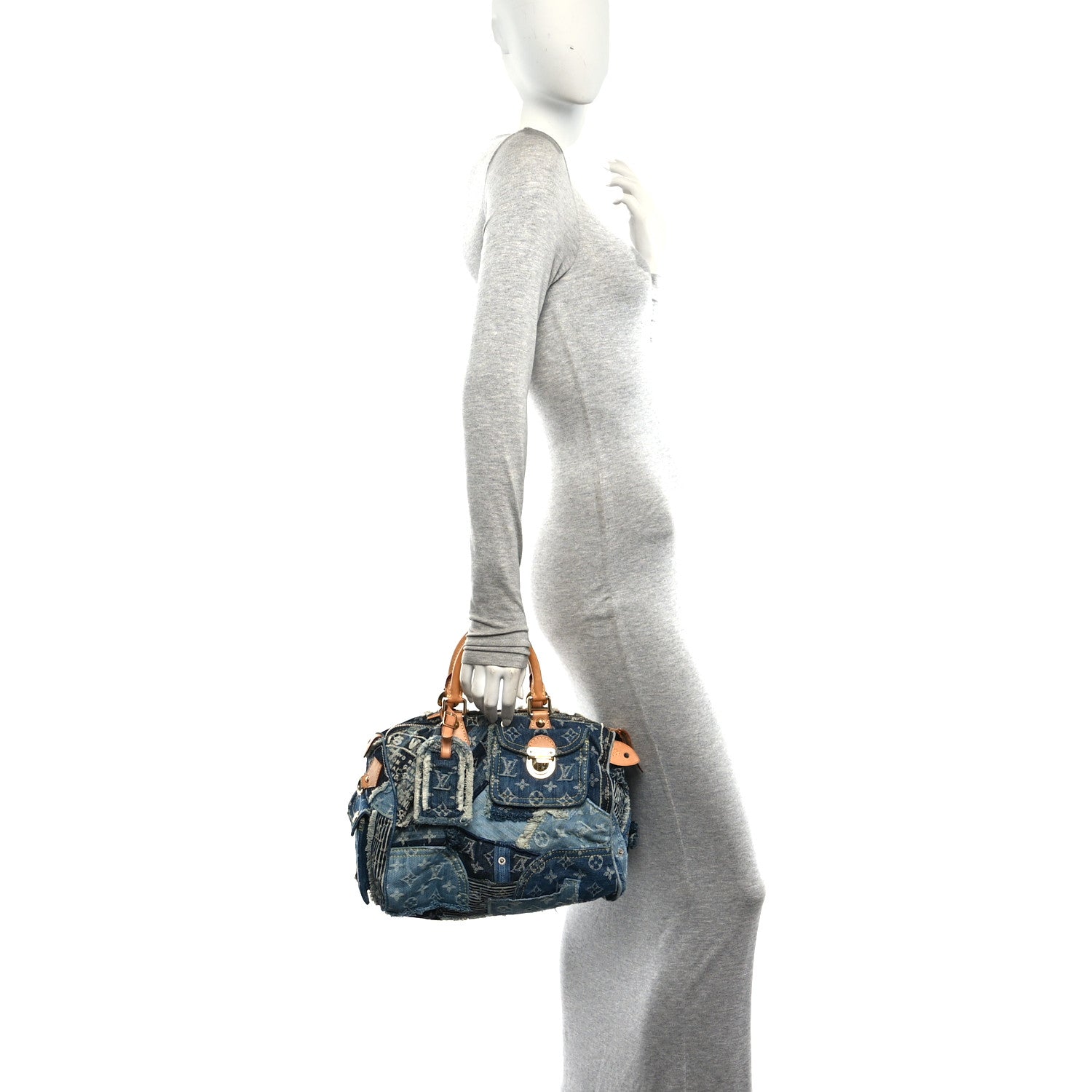 Louis Vuitton Denim Patchwork Speedy 30 Blue 2 of 9