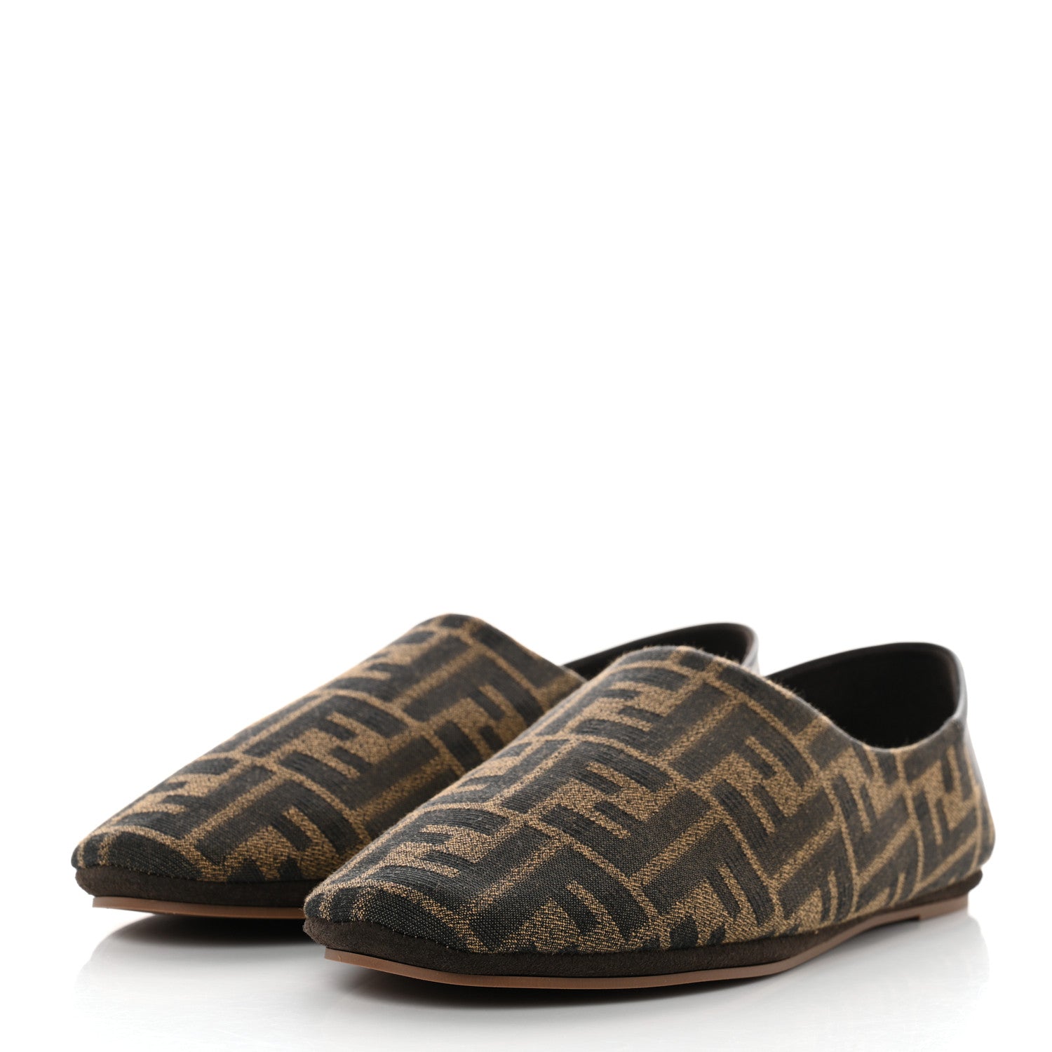 Fendi Fabric Jacquard Nappa FF Slippers 39 Tobacco Moro Black 3 of 8