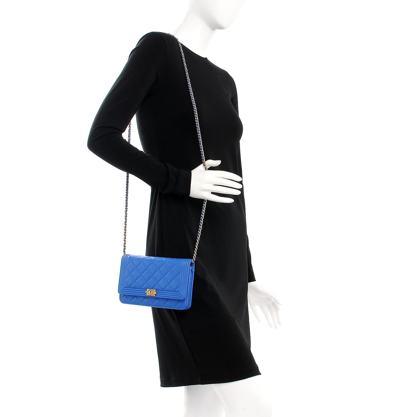 Lambskin Quilted Boy Wallet On Chain WOC Blue